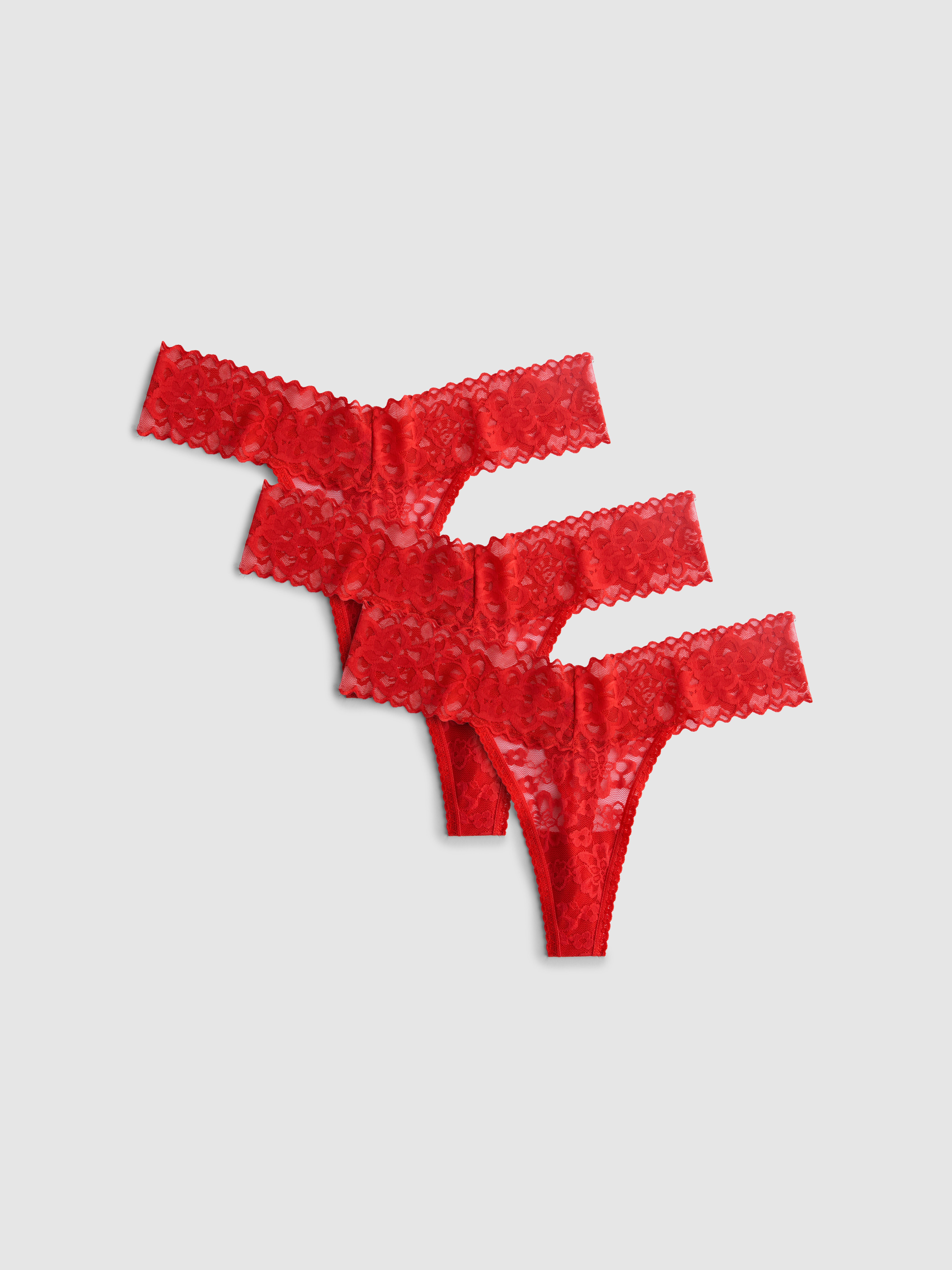 3pk Red Lace Bandeau Thongs