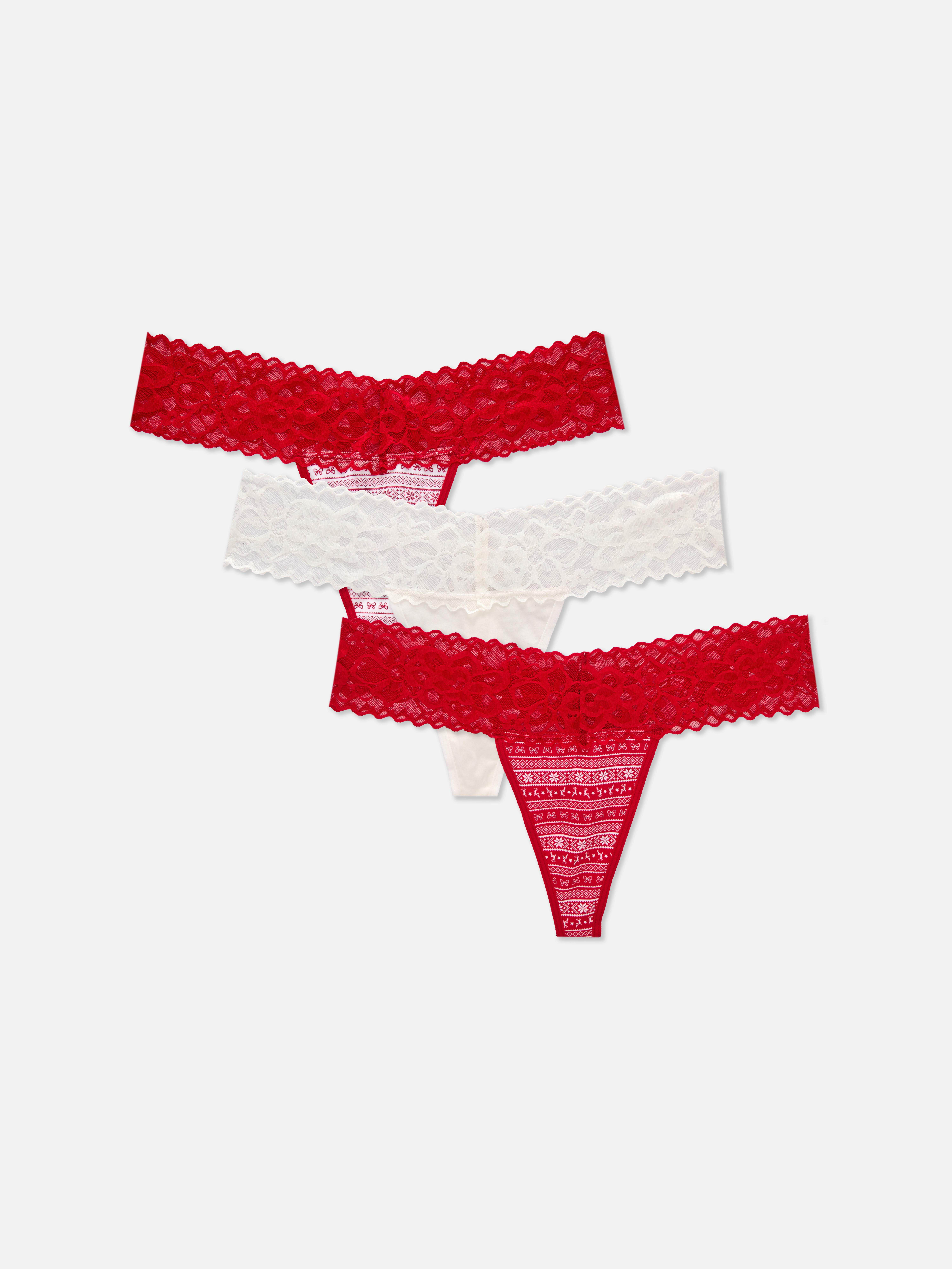 3pk Cotton Christmas Bandeau Thongs