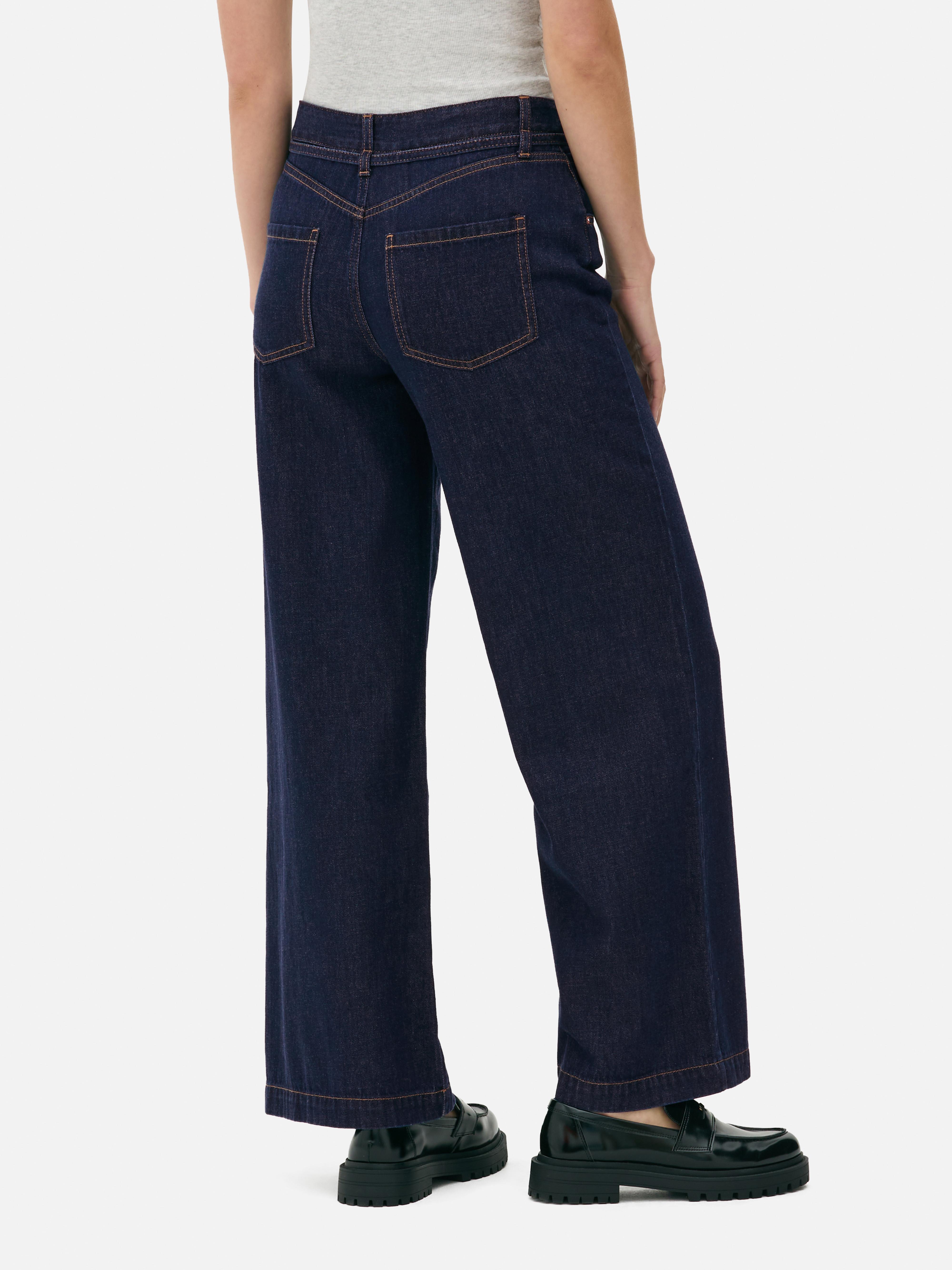 Mid-Rise Belted Wide Leg Jeans