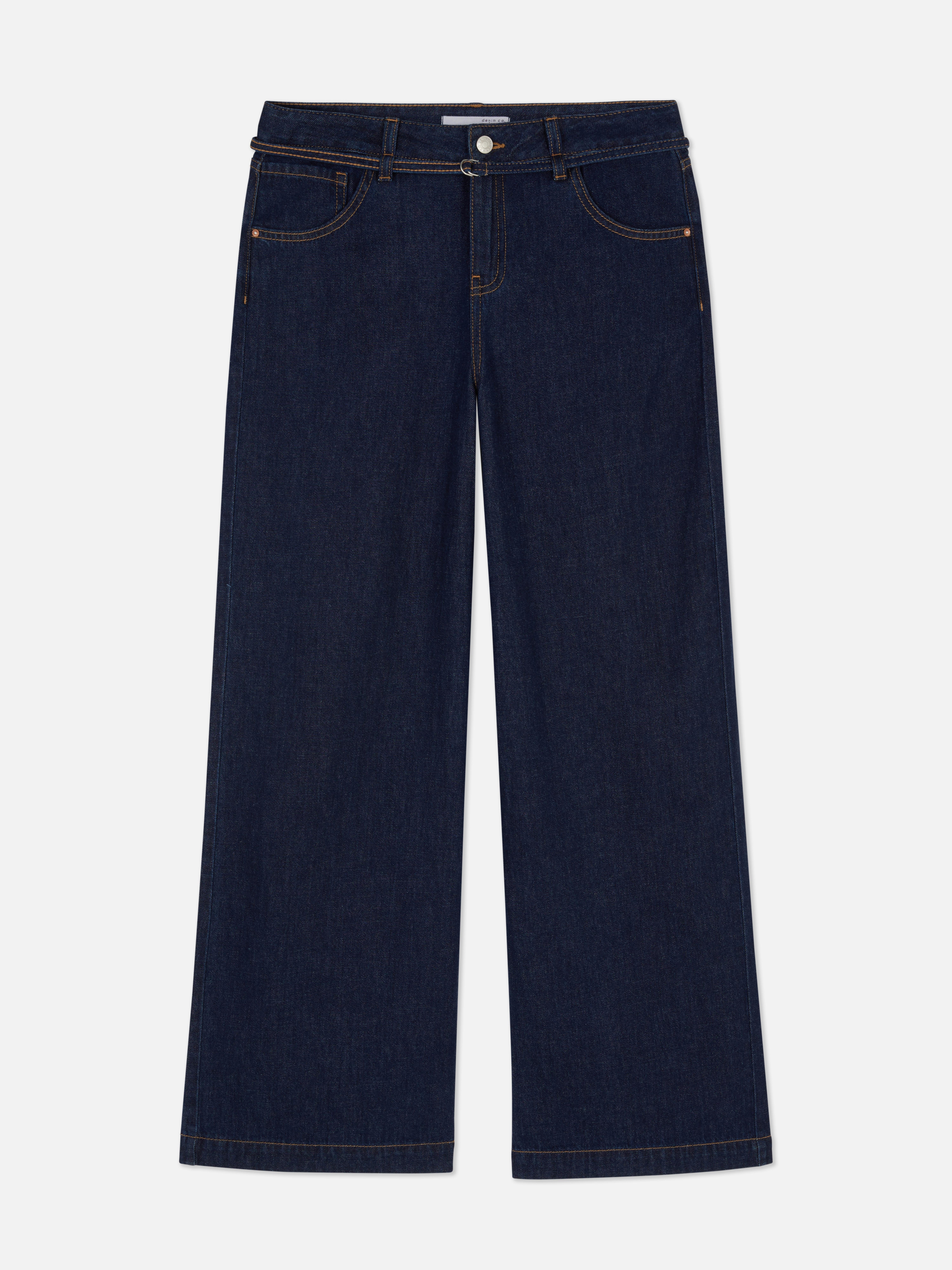 Mid-Rise Belted Wide Leg Jeans