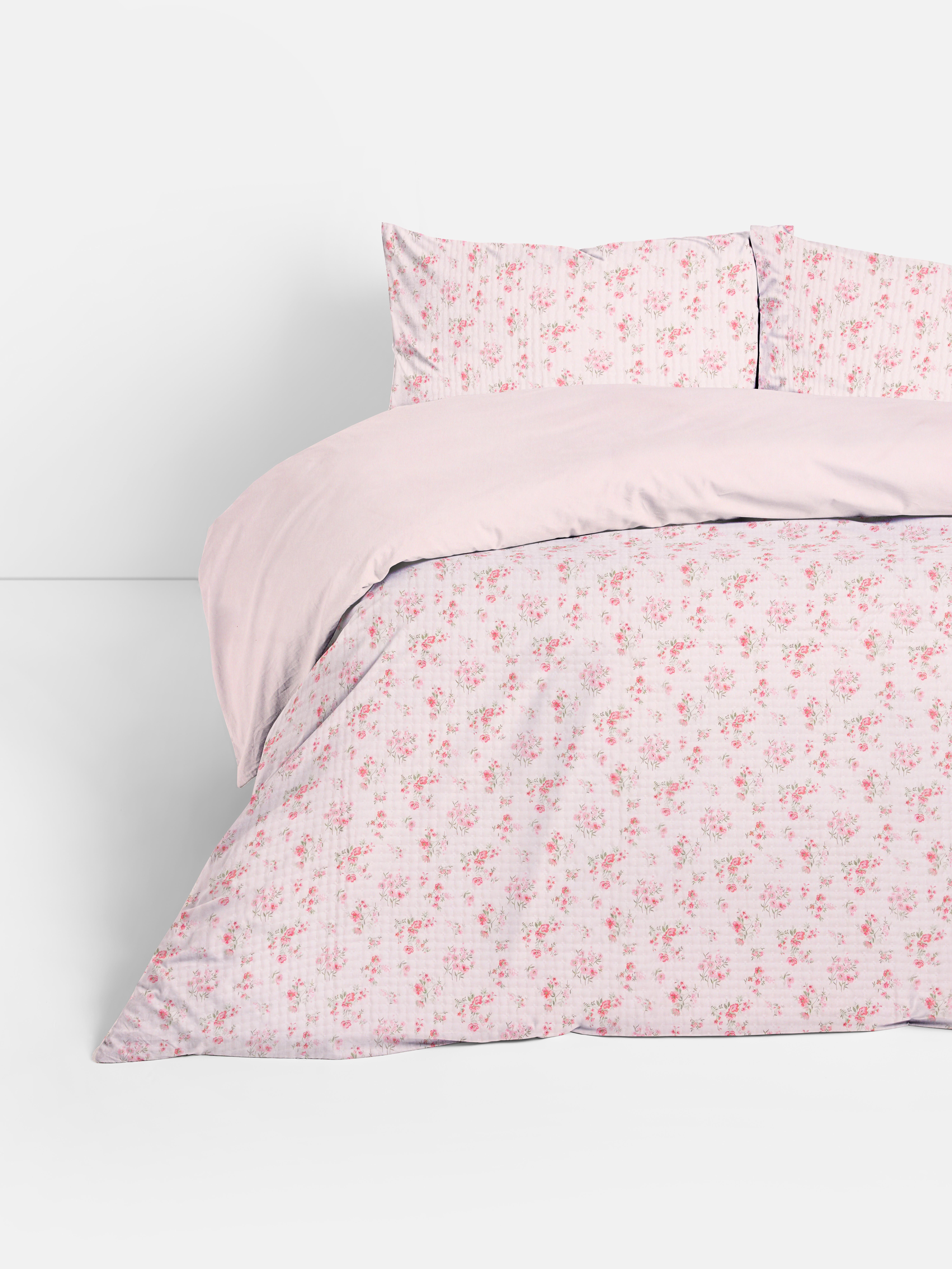 Parure de lit double en pinsonic à petites fleurs