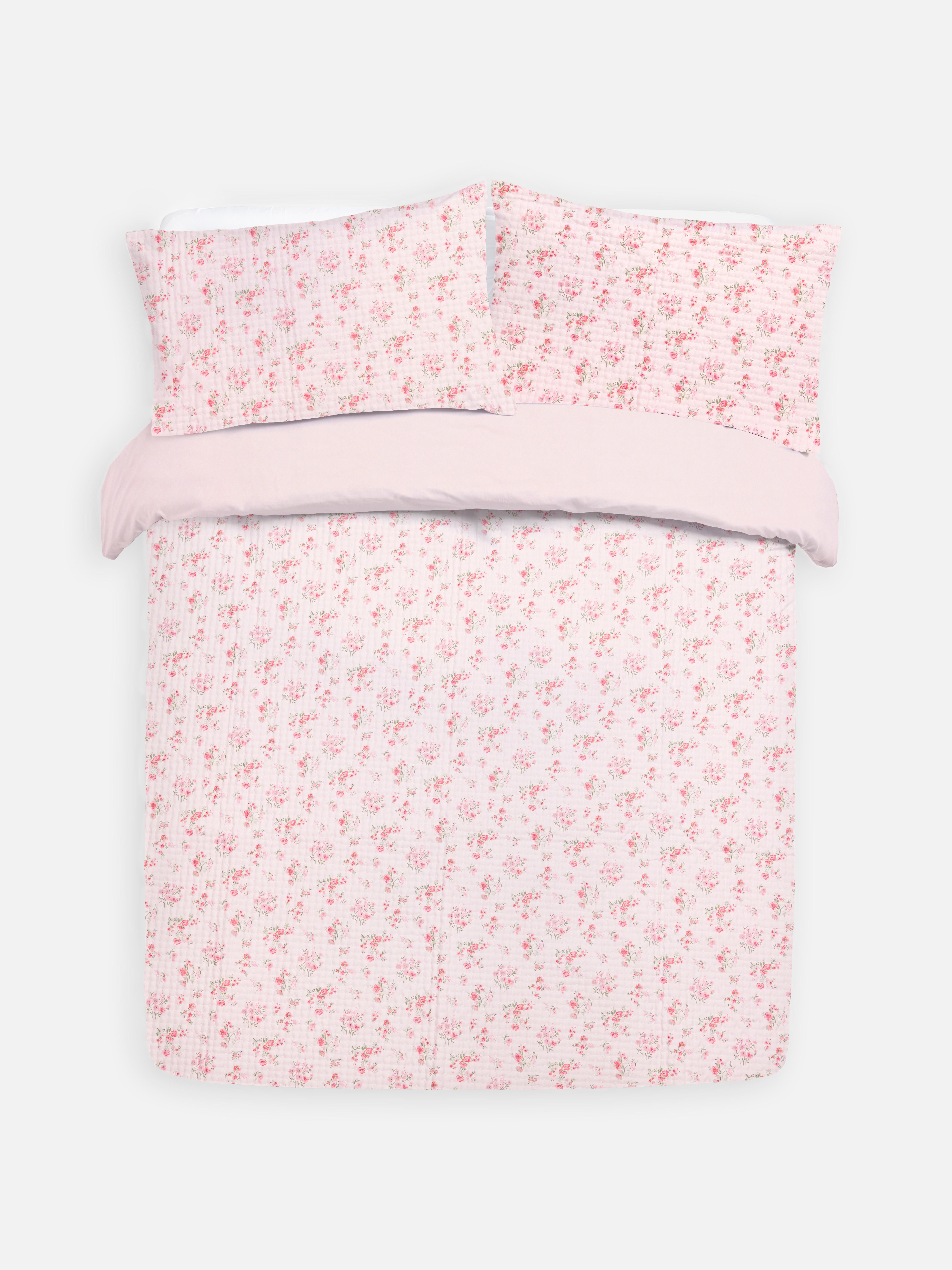 Parure de lit double en pinsonic à petites fleurs