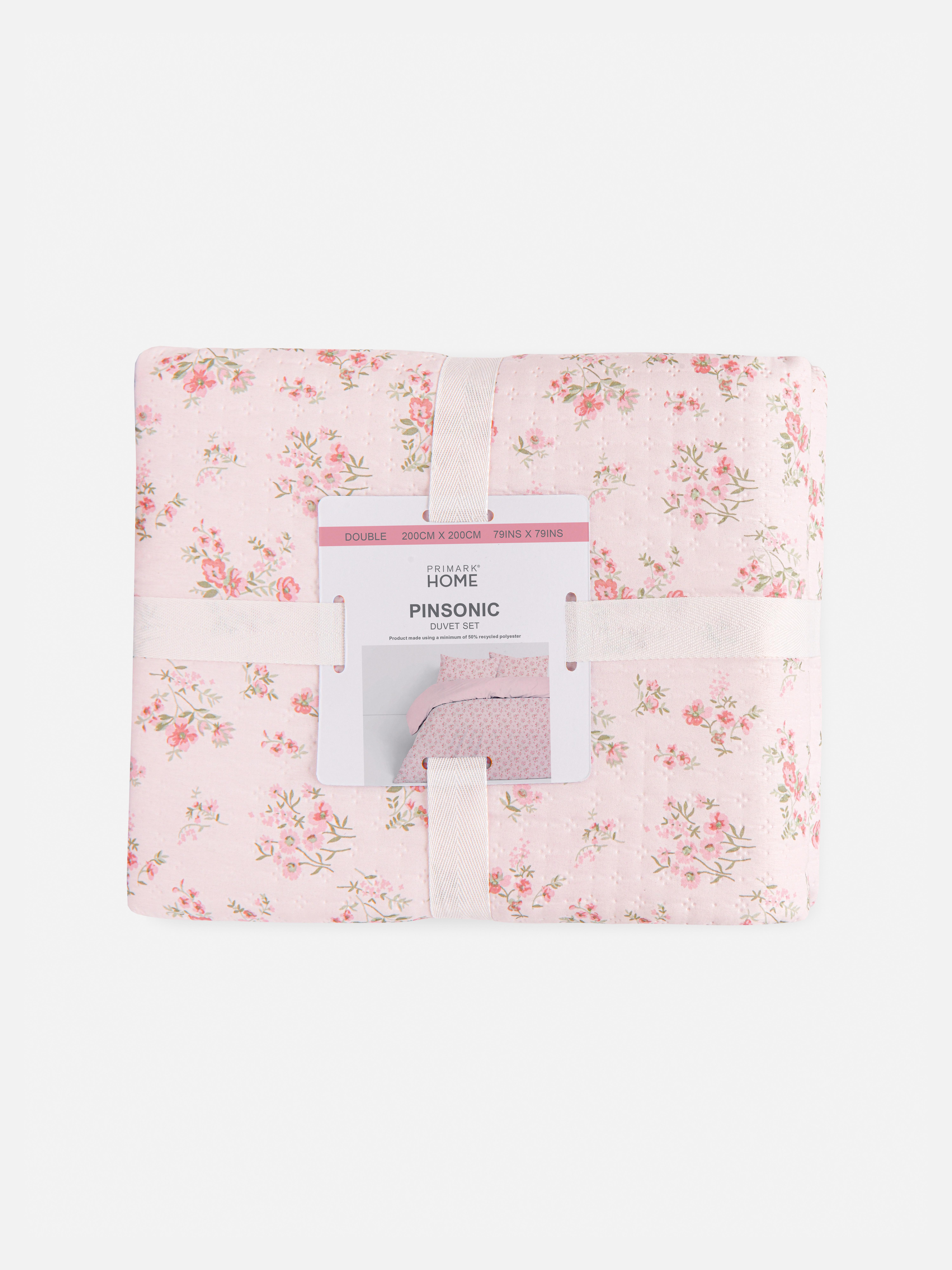 Parure de lit double en pinsonic à petites fleurs