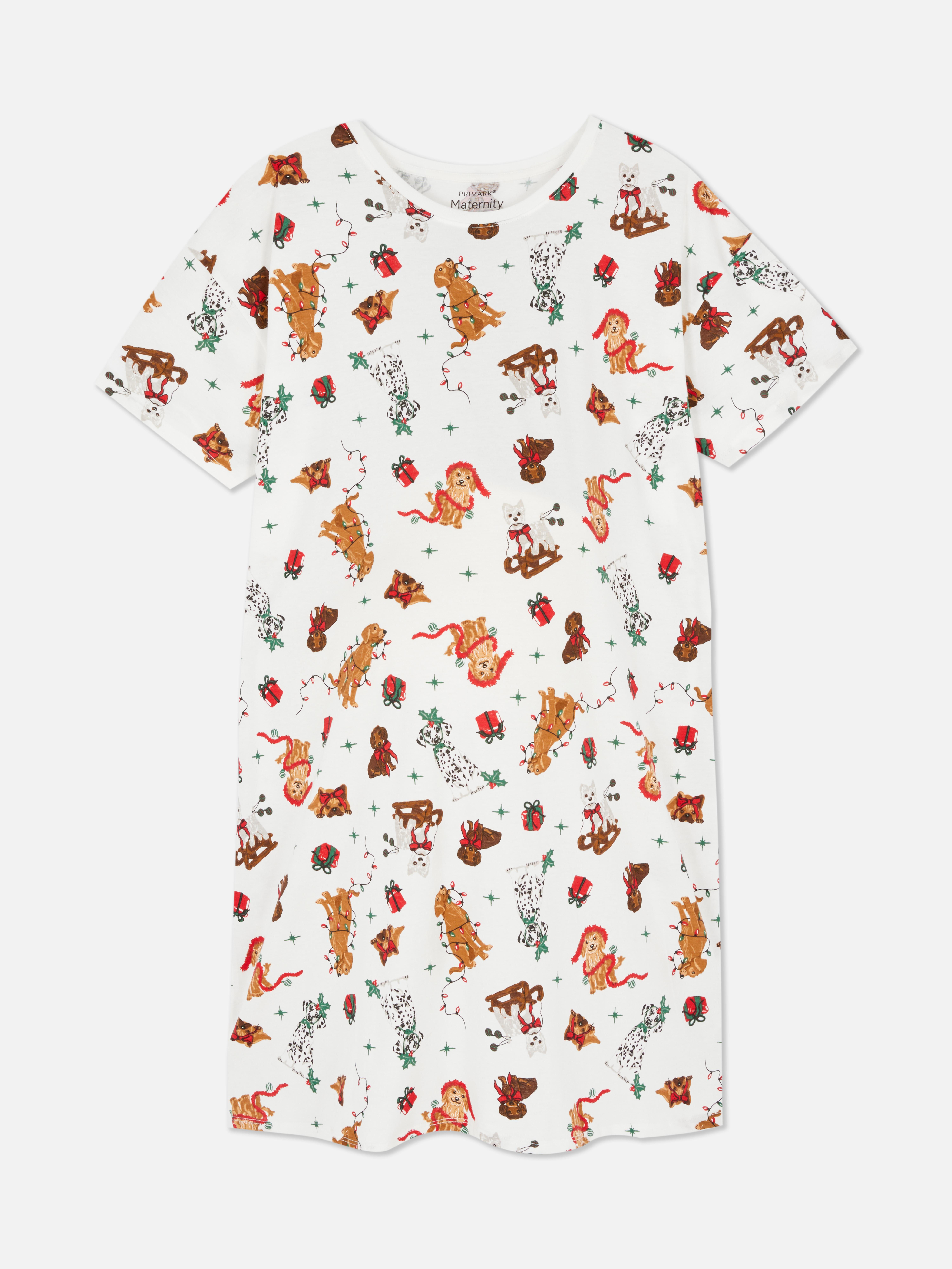 Women’s Maternity Dog Print Family Christmas Nightshirt