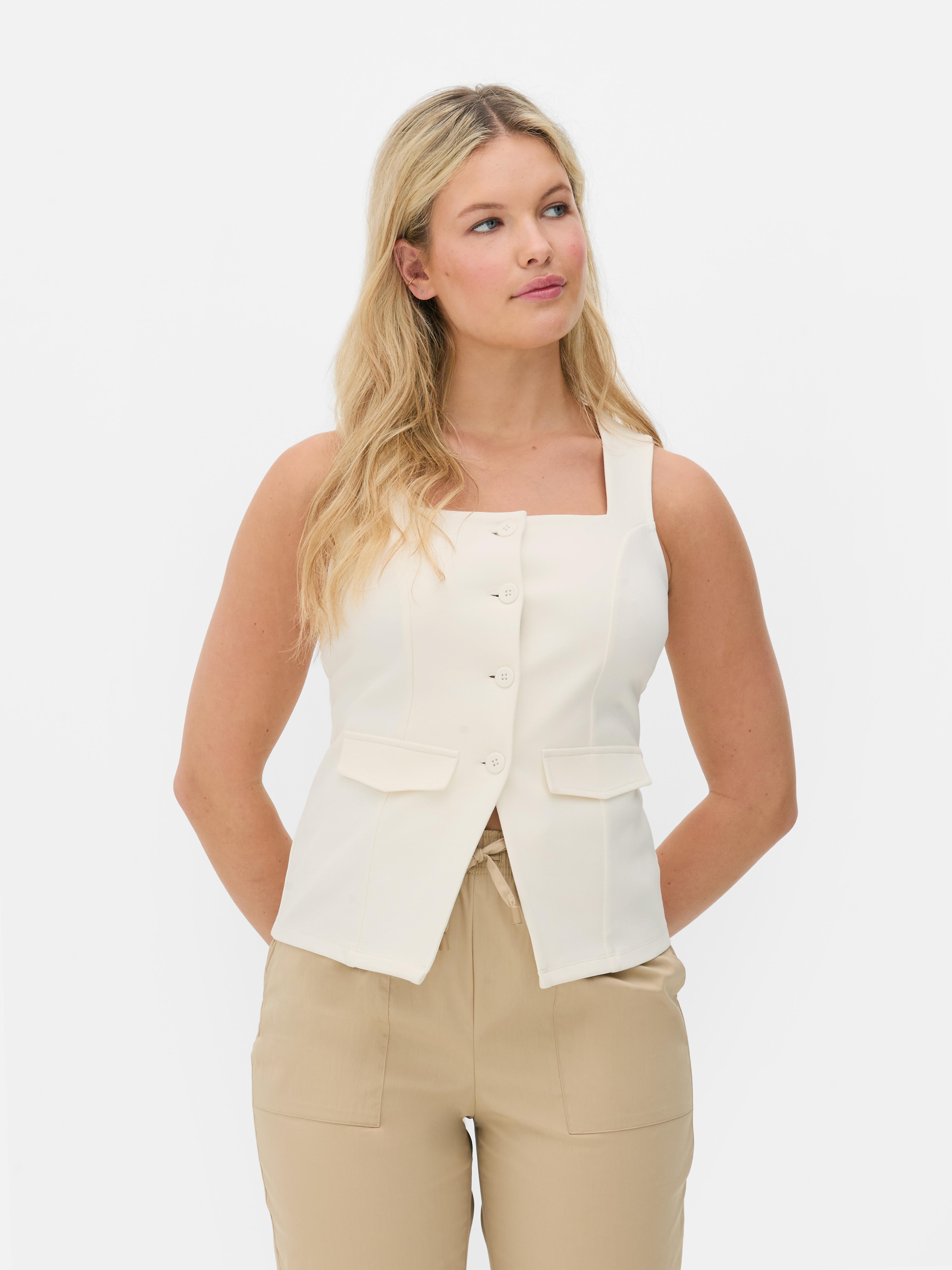 売れ筋商品|||バースリー カットソー トップス レディース Women's Sleeveless Square-Neck Vest, Exclusively at Macy's Bright Whi Women's Square Neck Tank Top Sleeveless Double Lined Basic