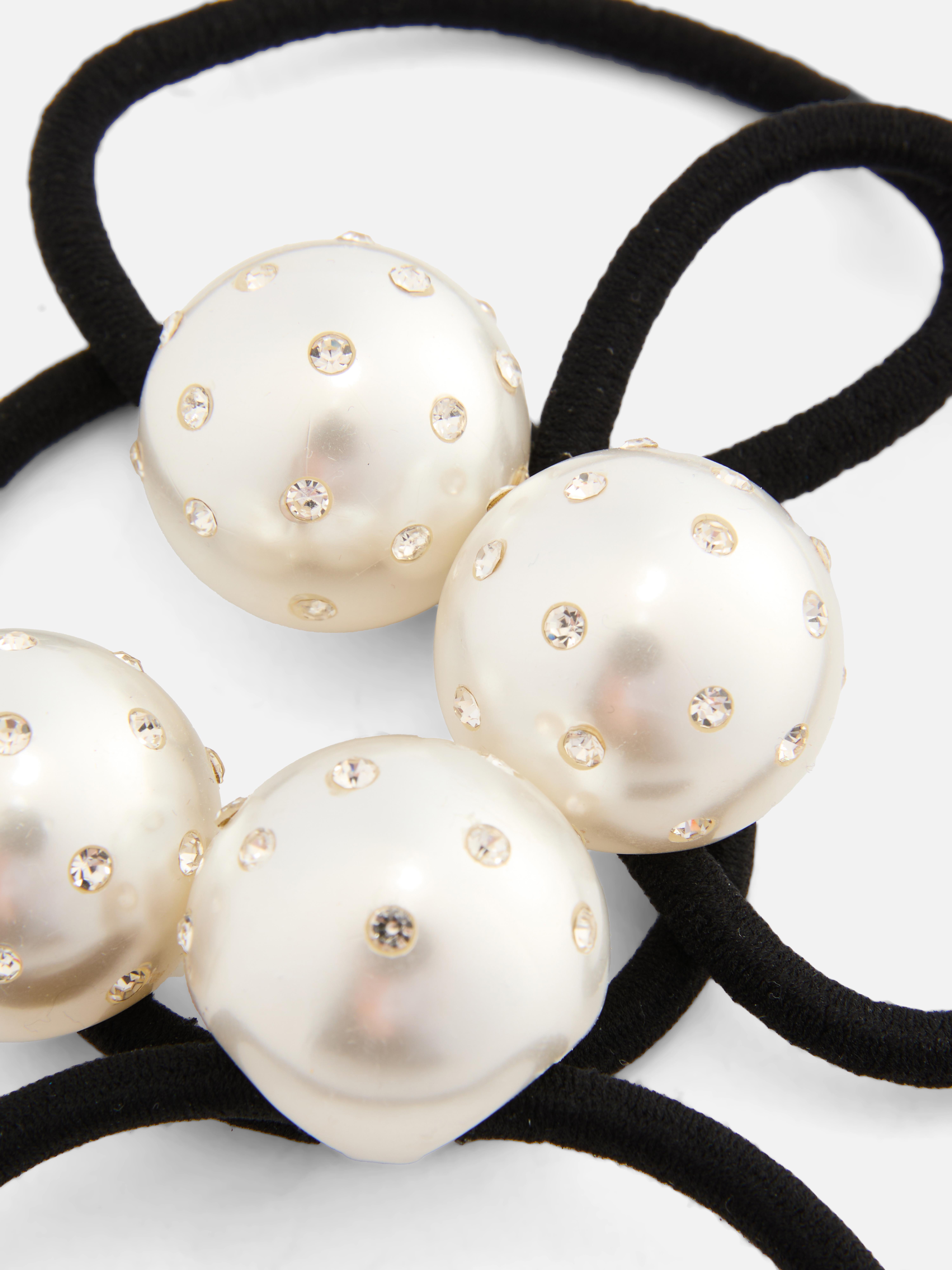 4pk Diamanté Faux Pearl Hair Bands