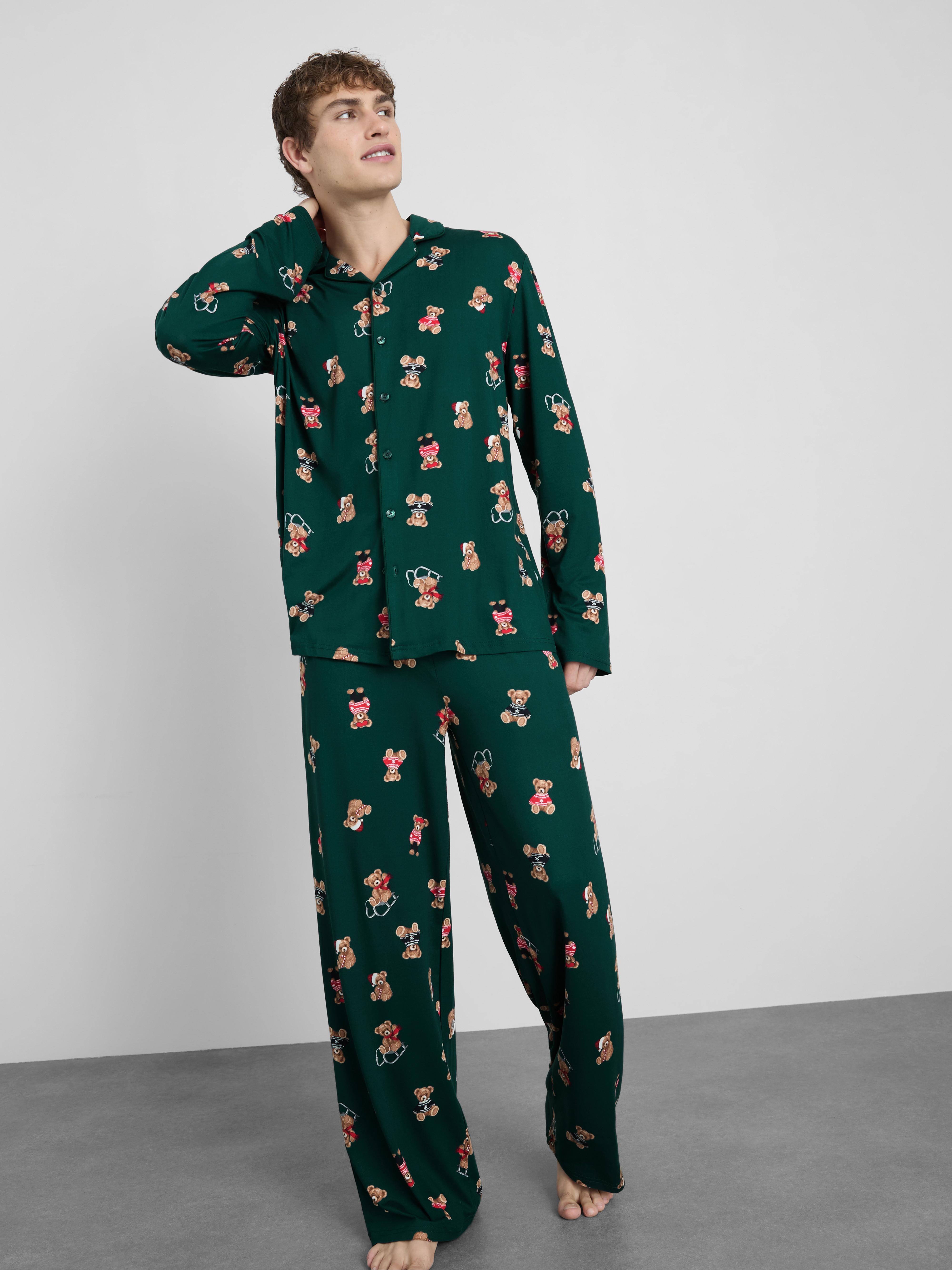 Men's Green Bear Family Christmas Pyjamas