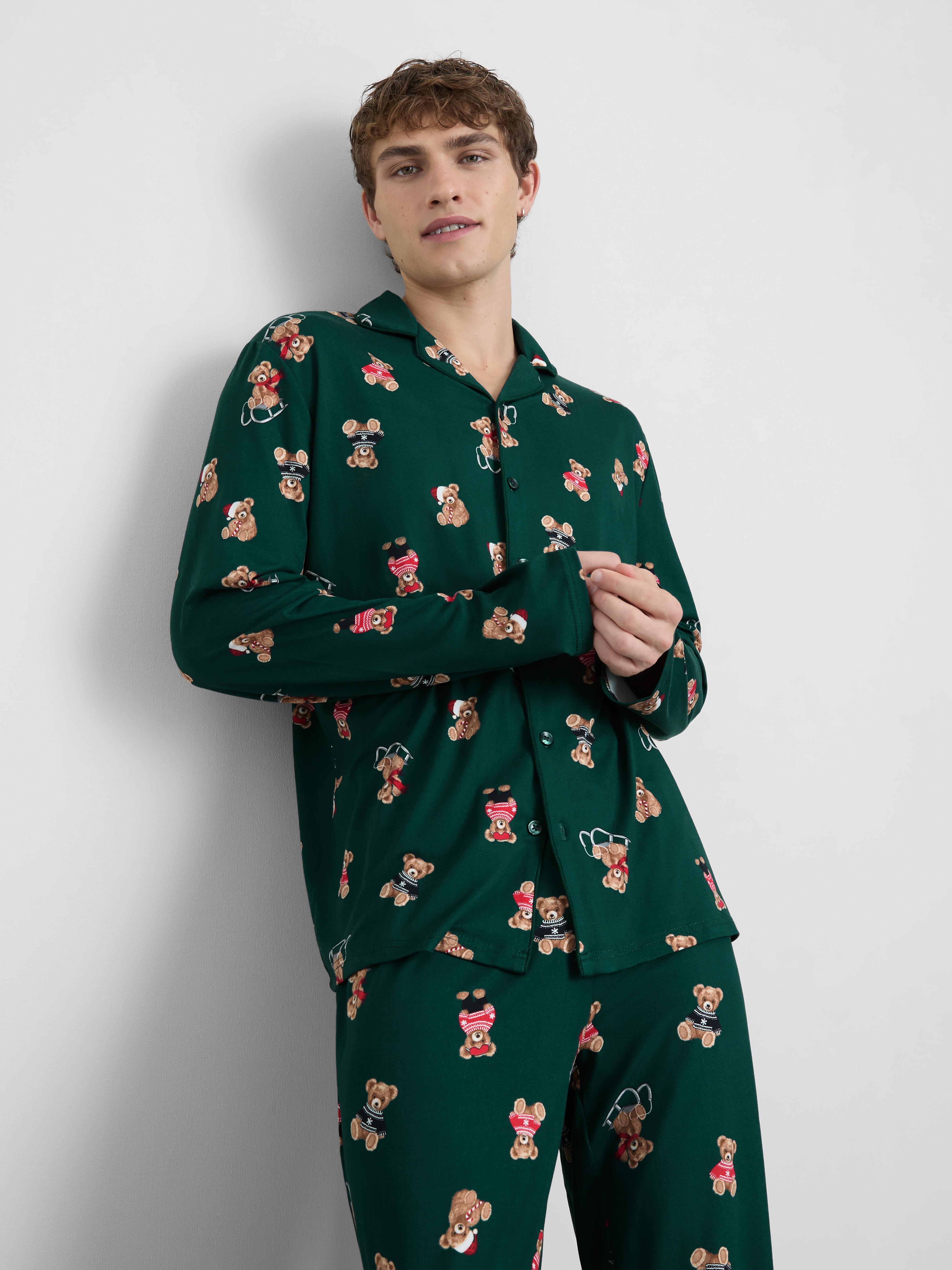 Men's Green Bear Family Christmas Pyjamas