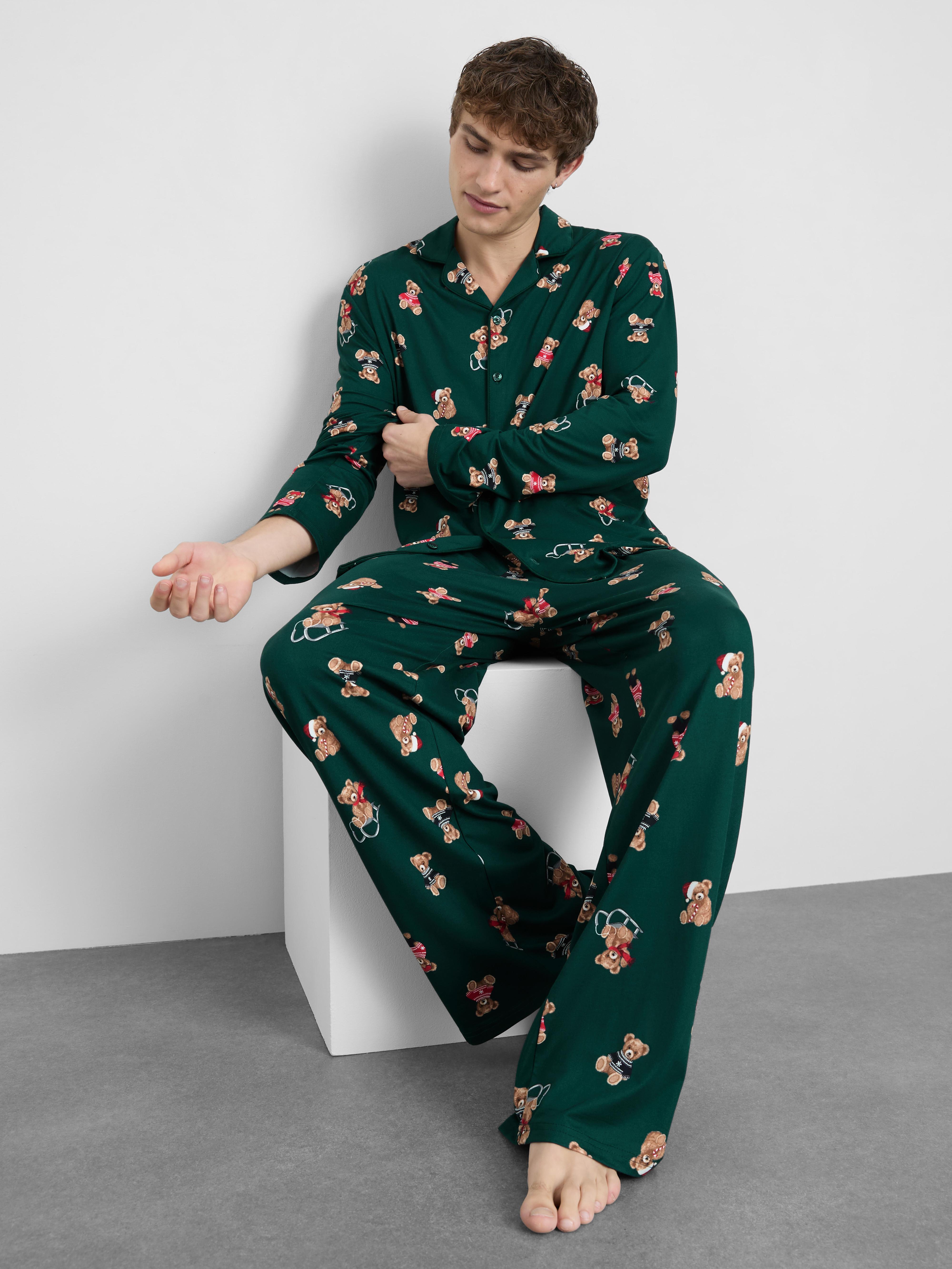 Men's Green Bear Family Christmas Pyjamas