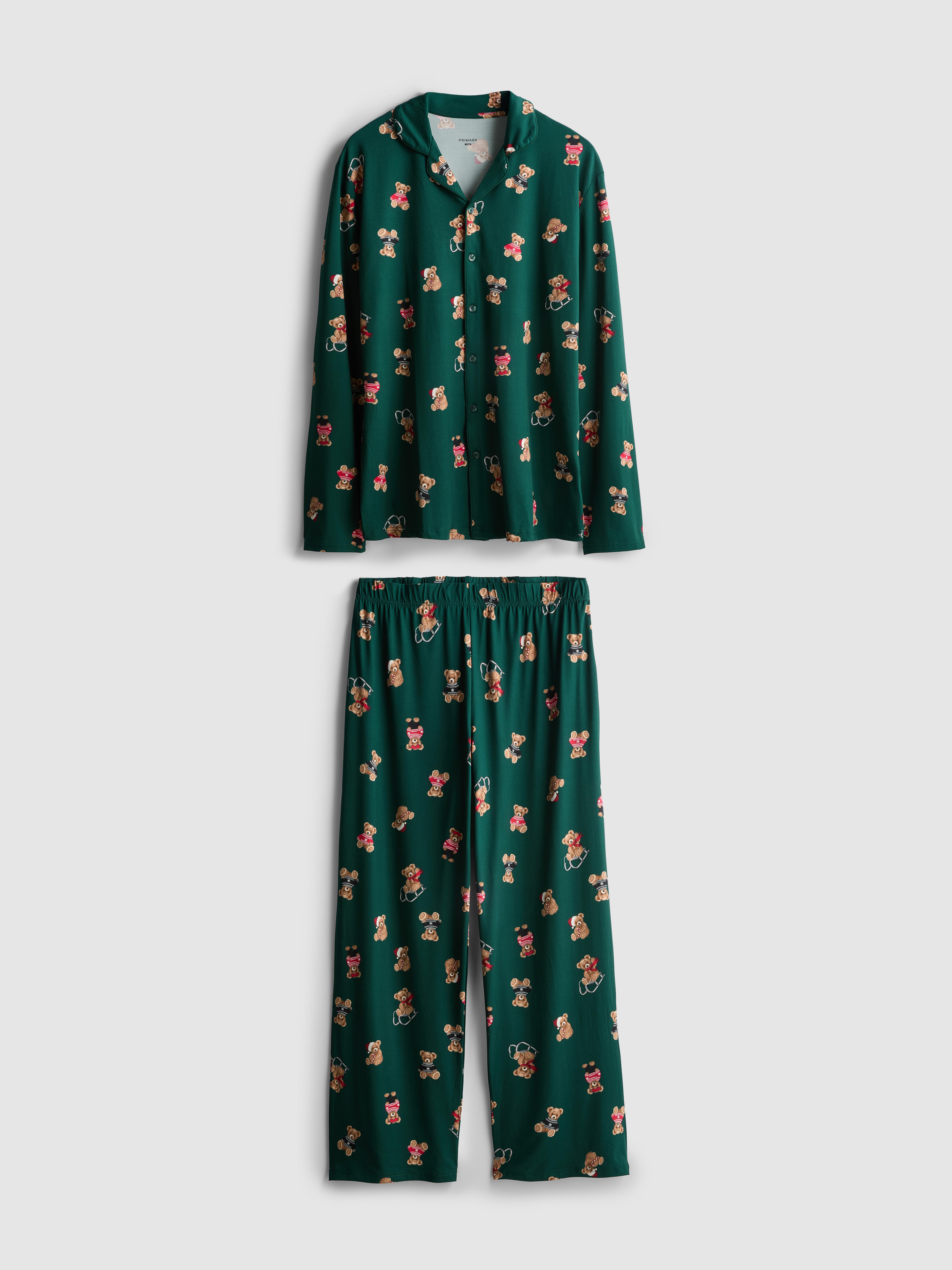Men's Green Bear Family Christmas Pyjamas