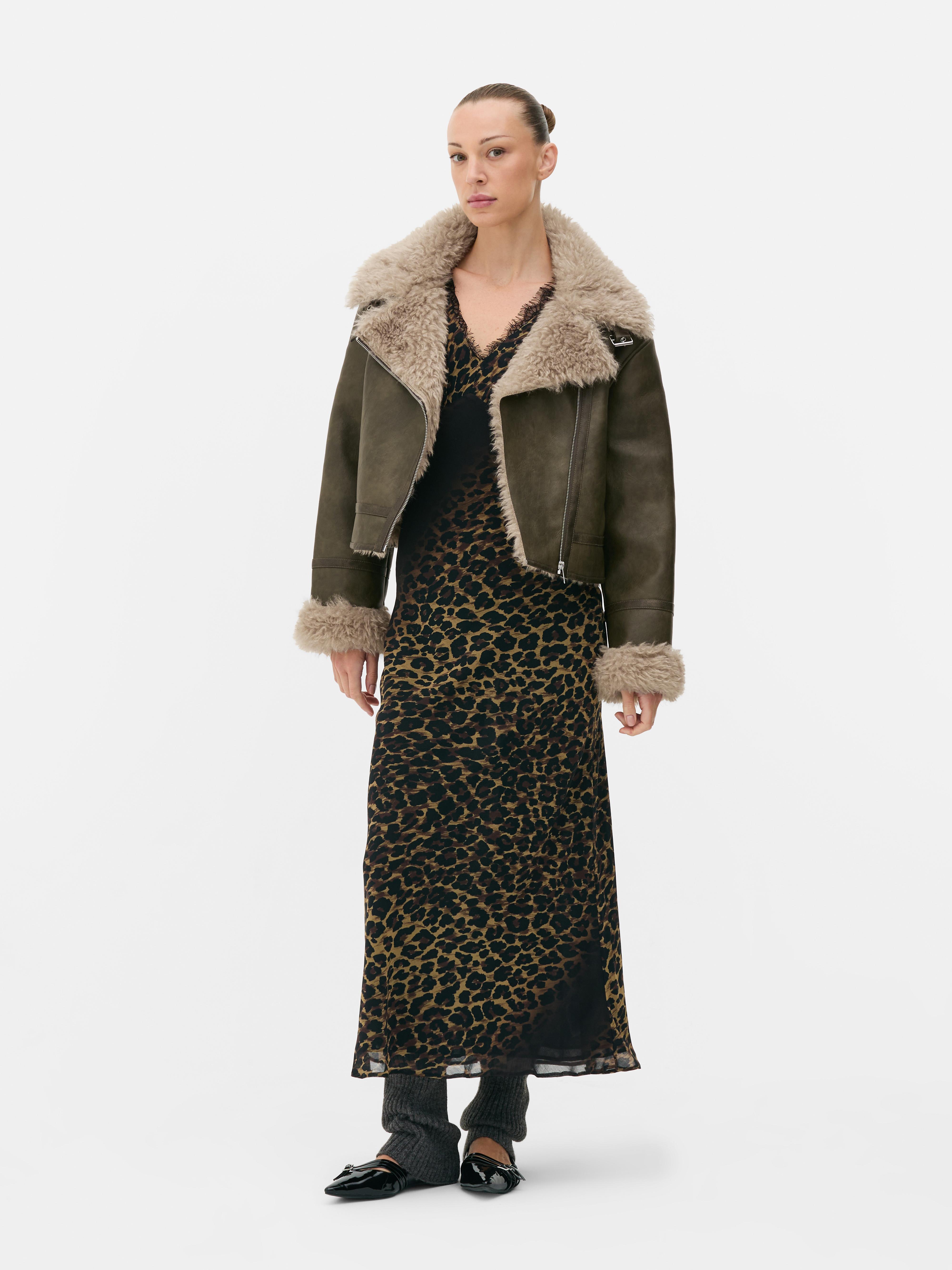 Rita Ora Faux Leather Aviator Jacket