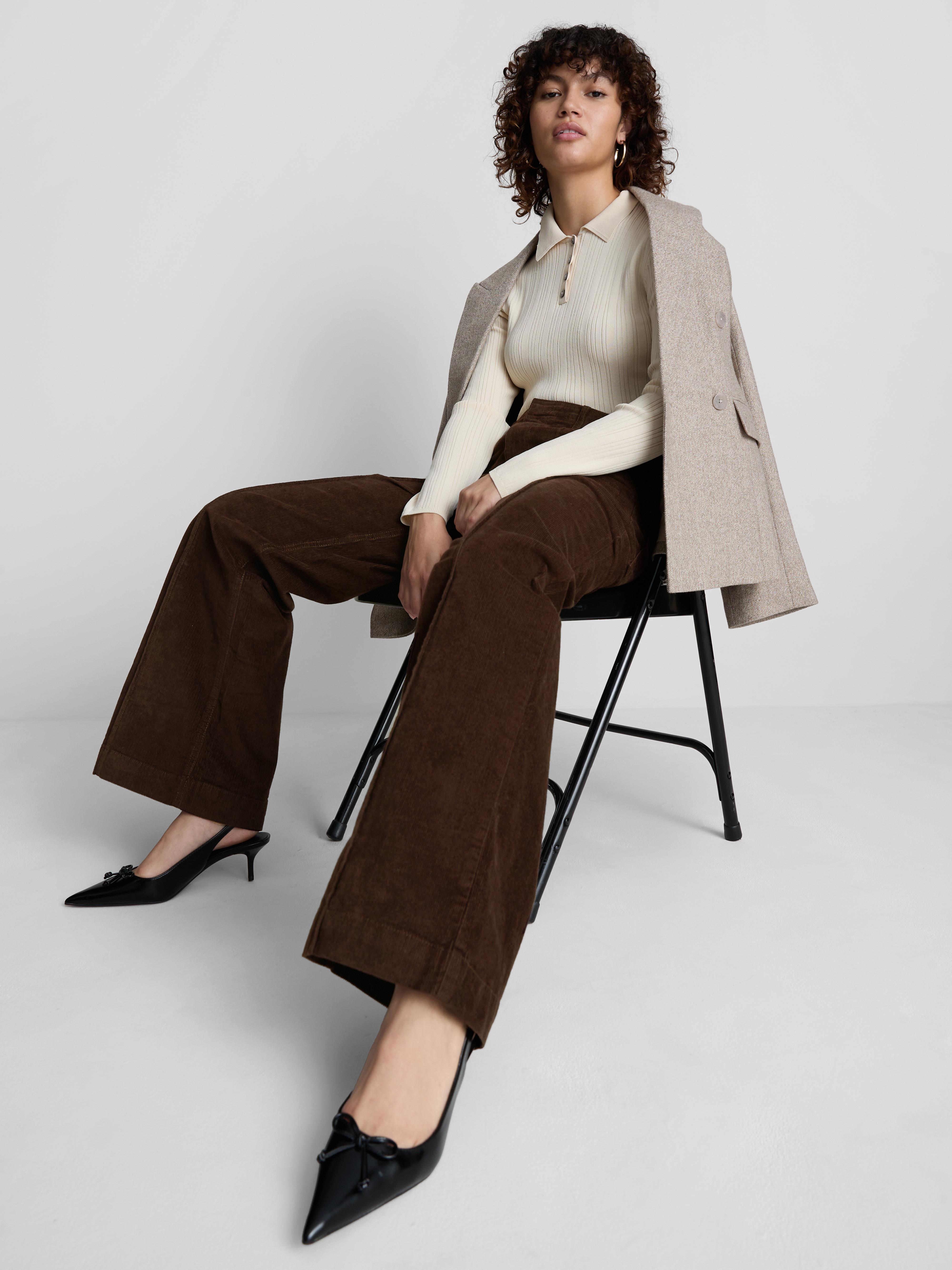 Mid Rise Corduroy Wide Leg Jeans