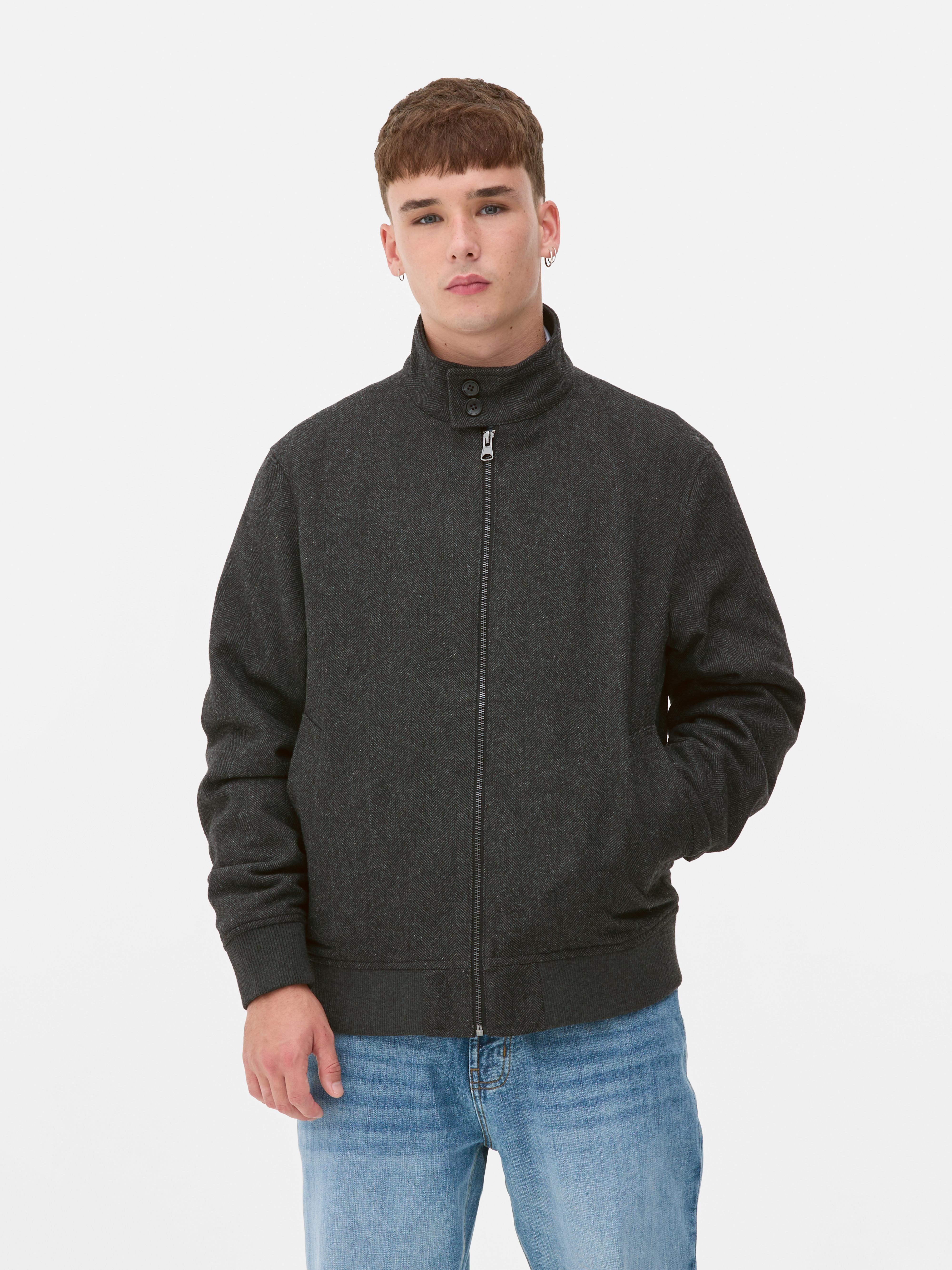 Harringtonjacke aus Wollgemisch mit Fischgrätmuster