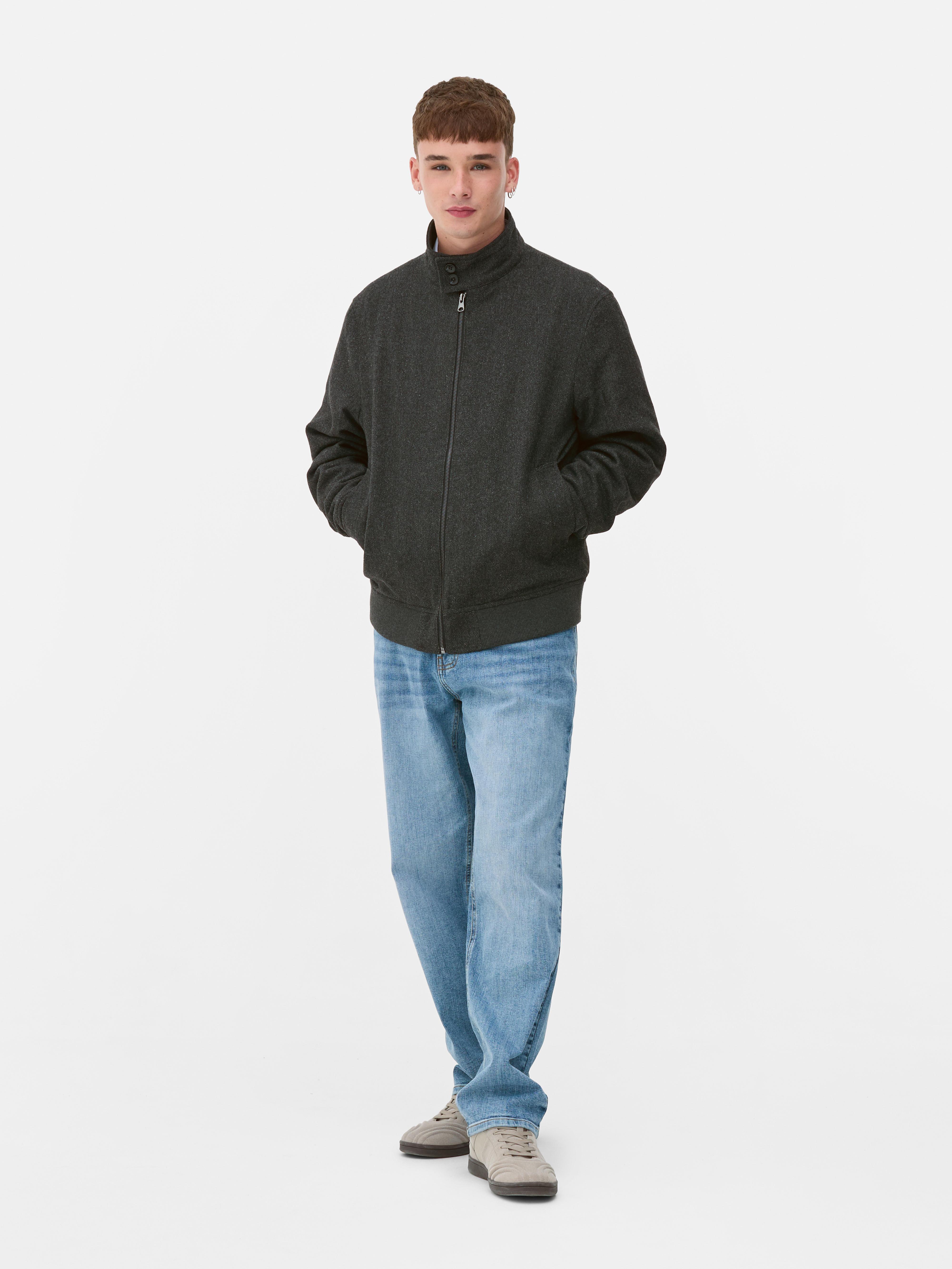 Harringtonjacke aus Wollgemisch mit Fischgrätmuster