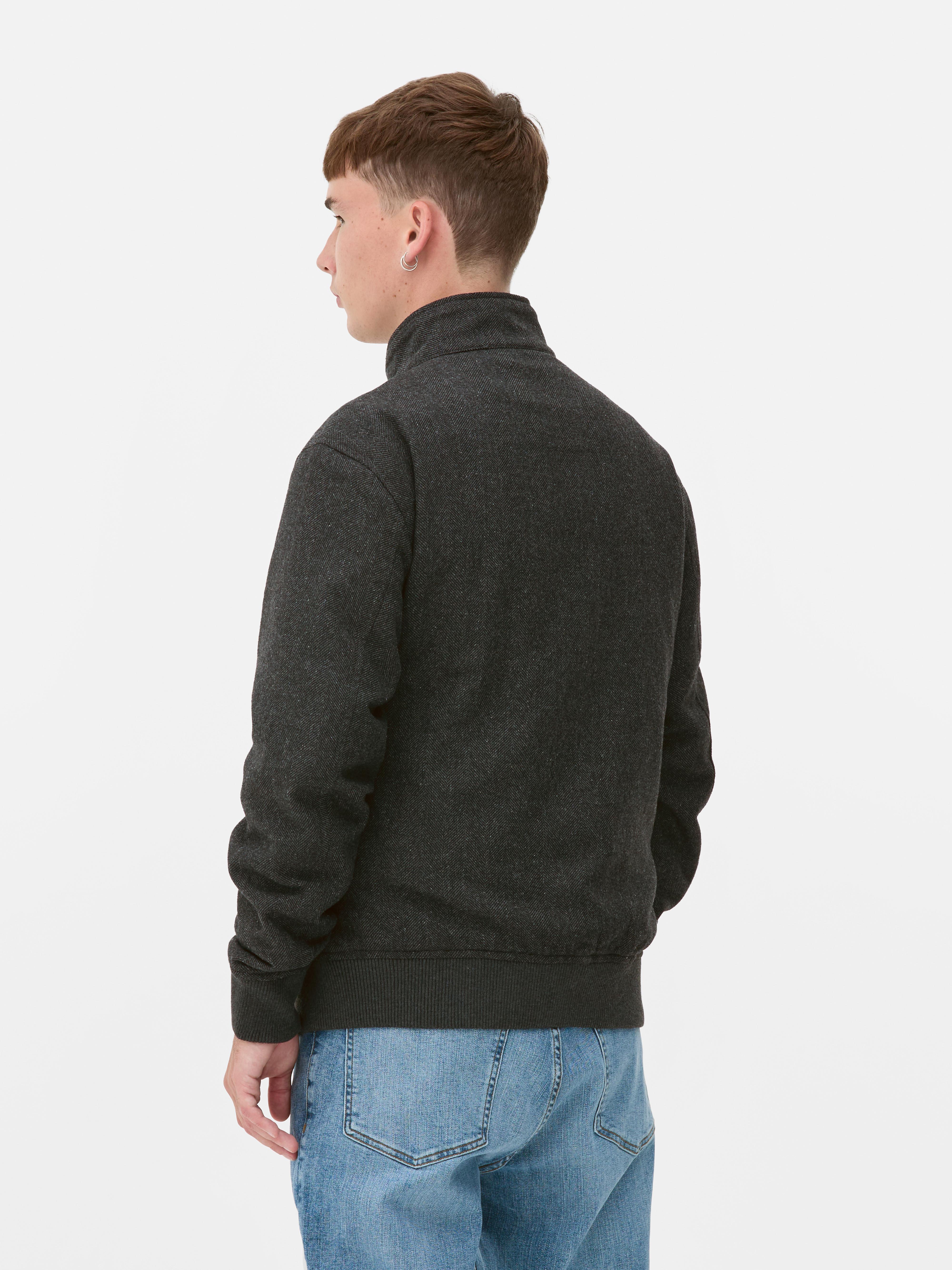 Harringtonjacke aus Wollgemisch mit Fischgrätmuster