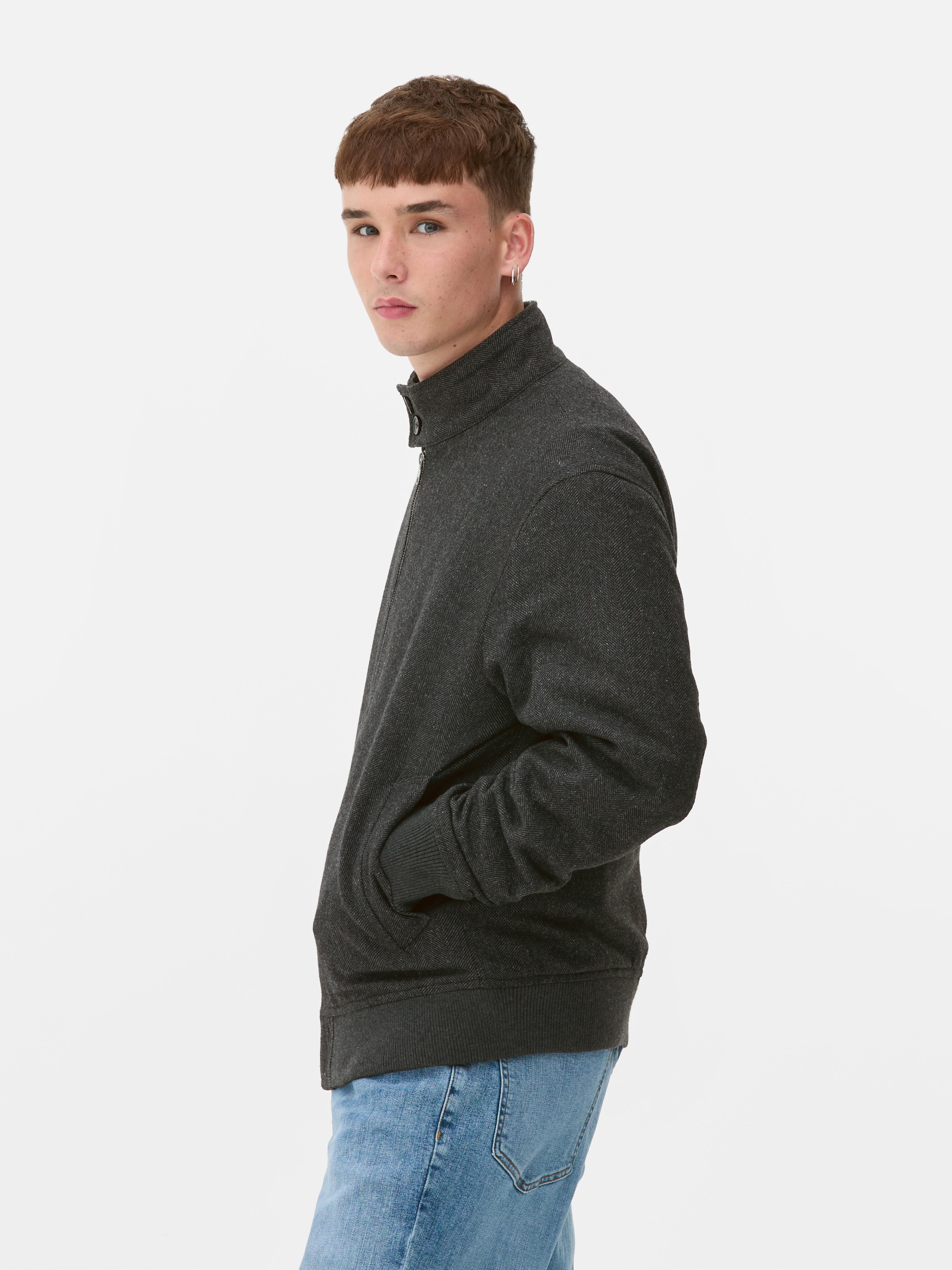 Harringtonjacke aus Wollgemisch mit Fischgrätmuster