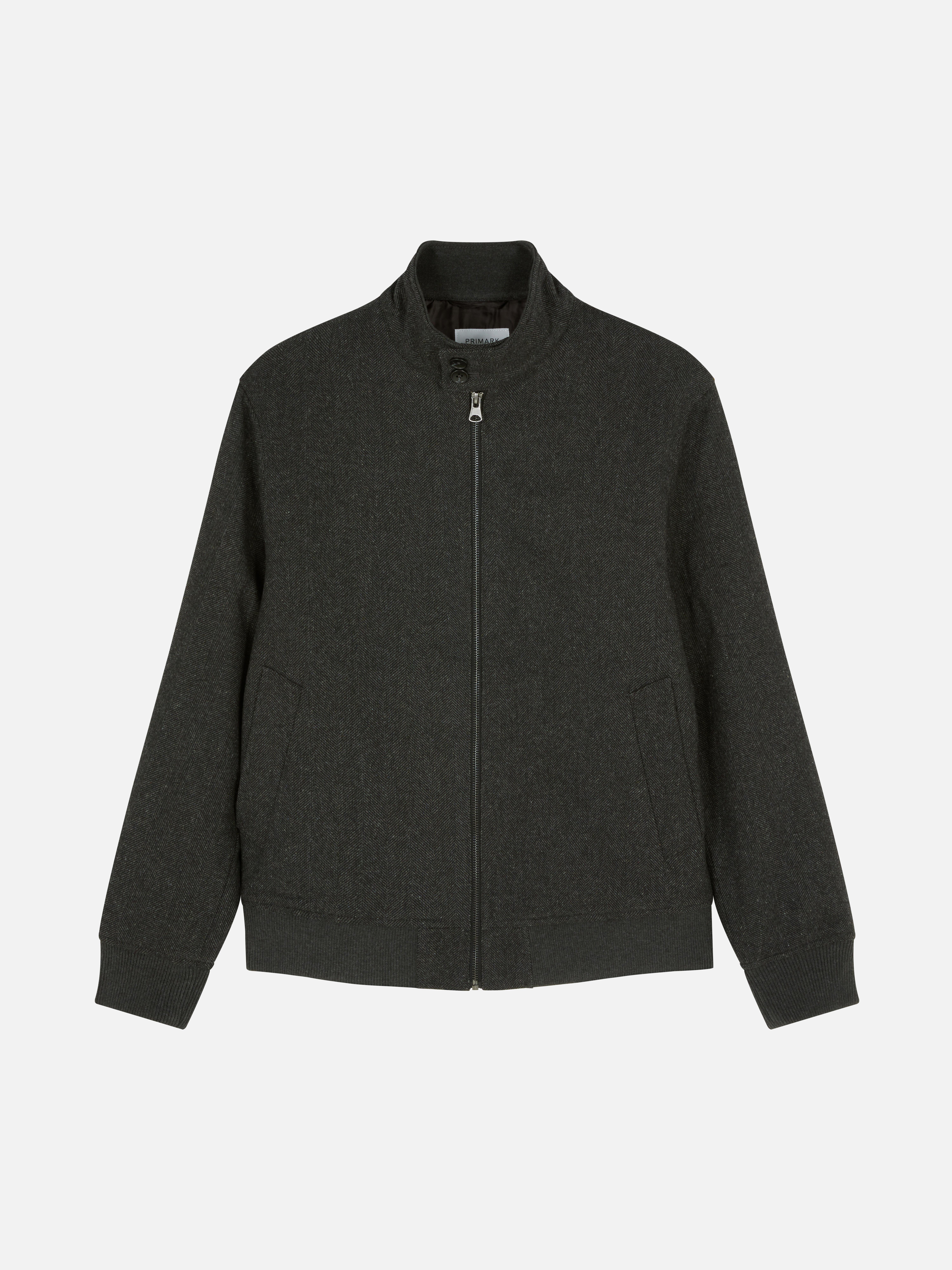Harringtonjacke aus Wollgemisch mit Fischgrätmuster