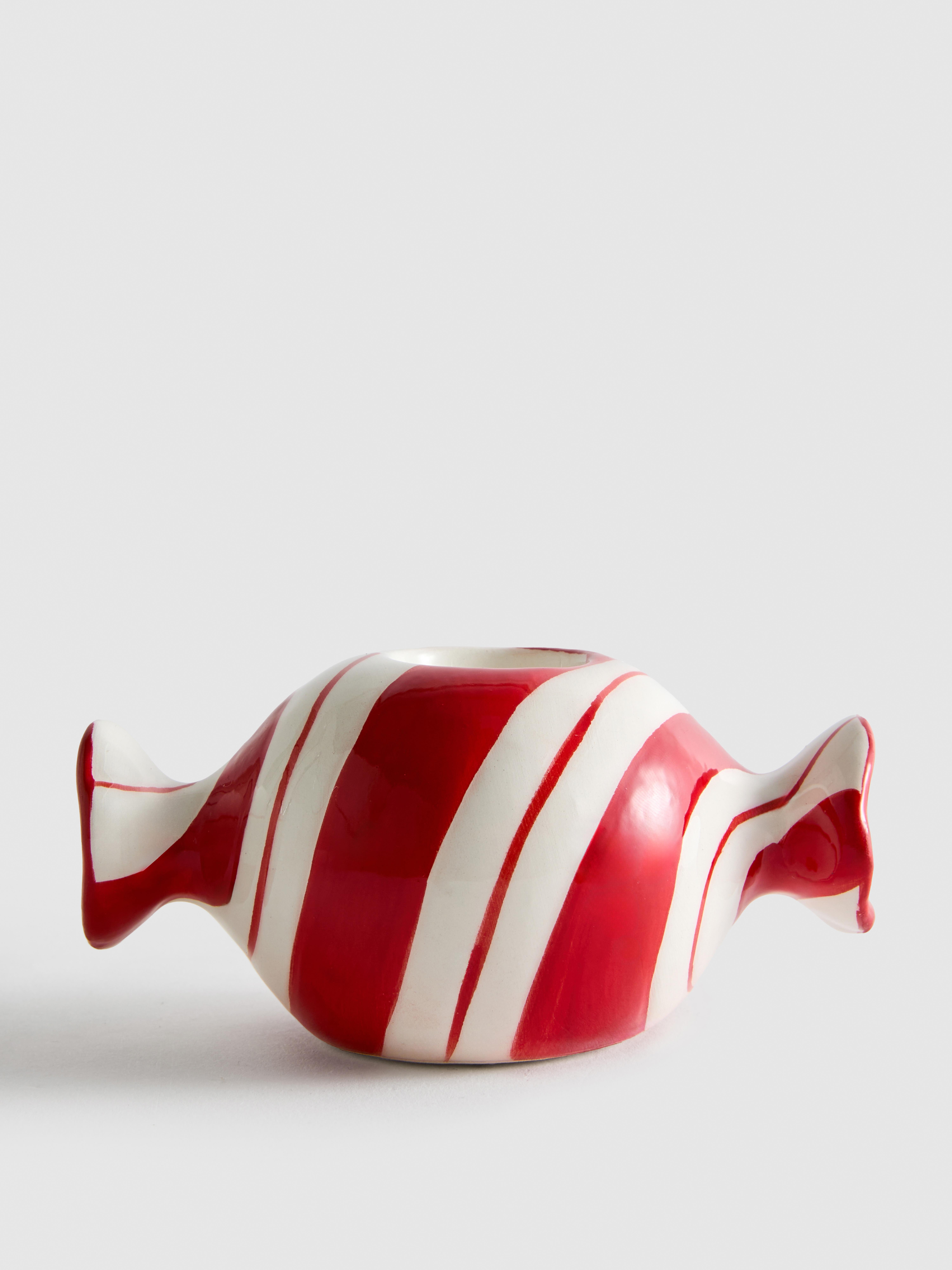 Keramik-Kerzenhalter in Form eines Weihnachtsbonbons