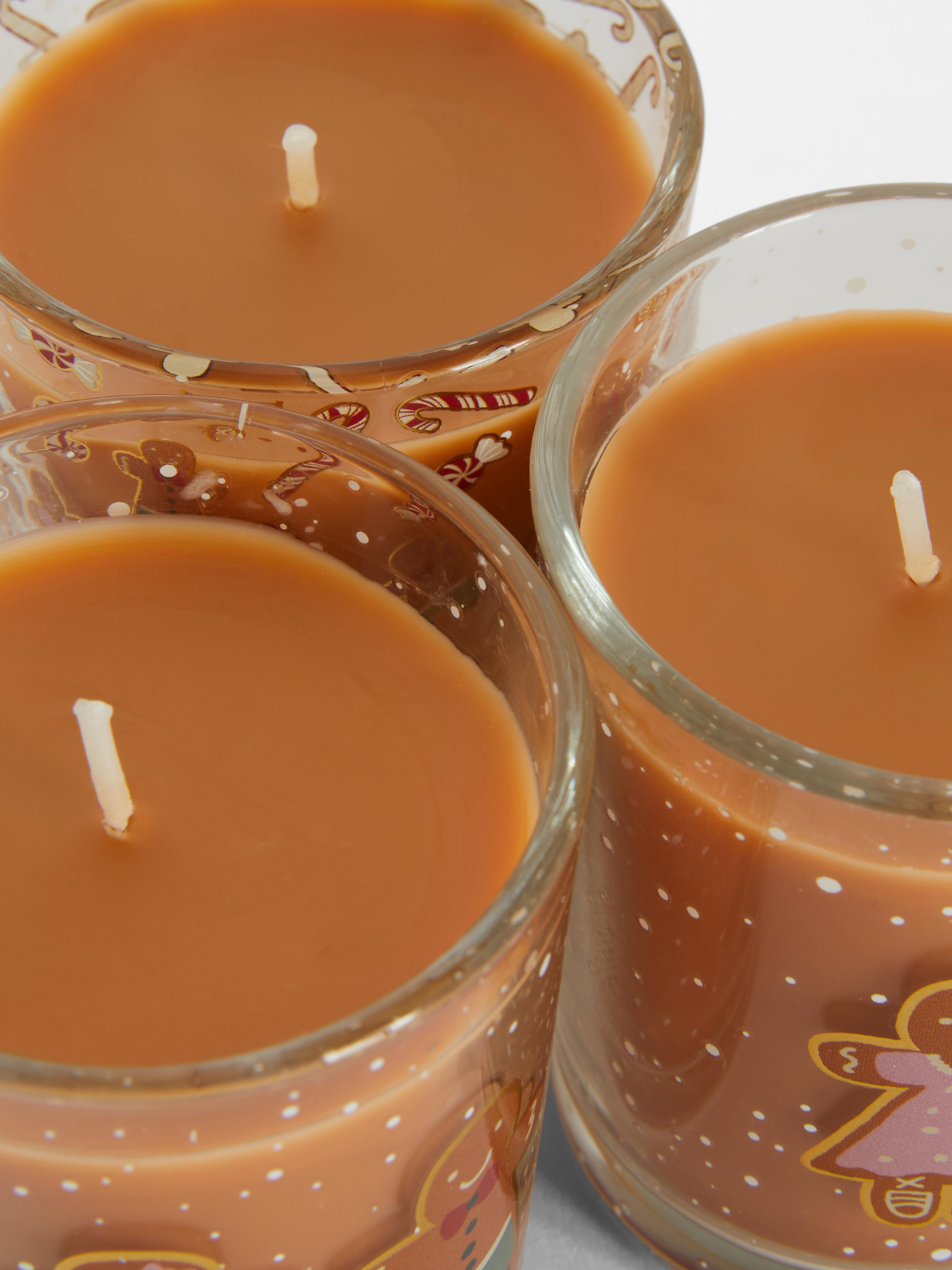 Geurkaars in pot met peperkoekontwerpen, set van 3