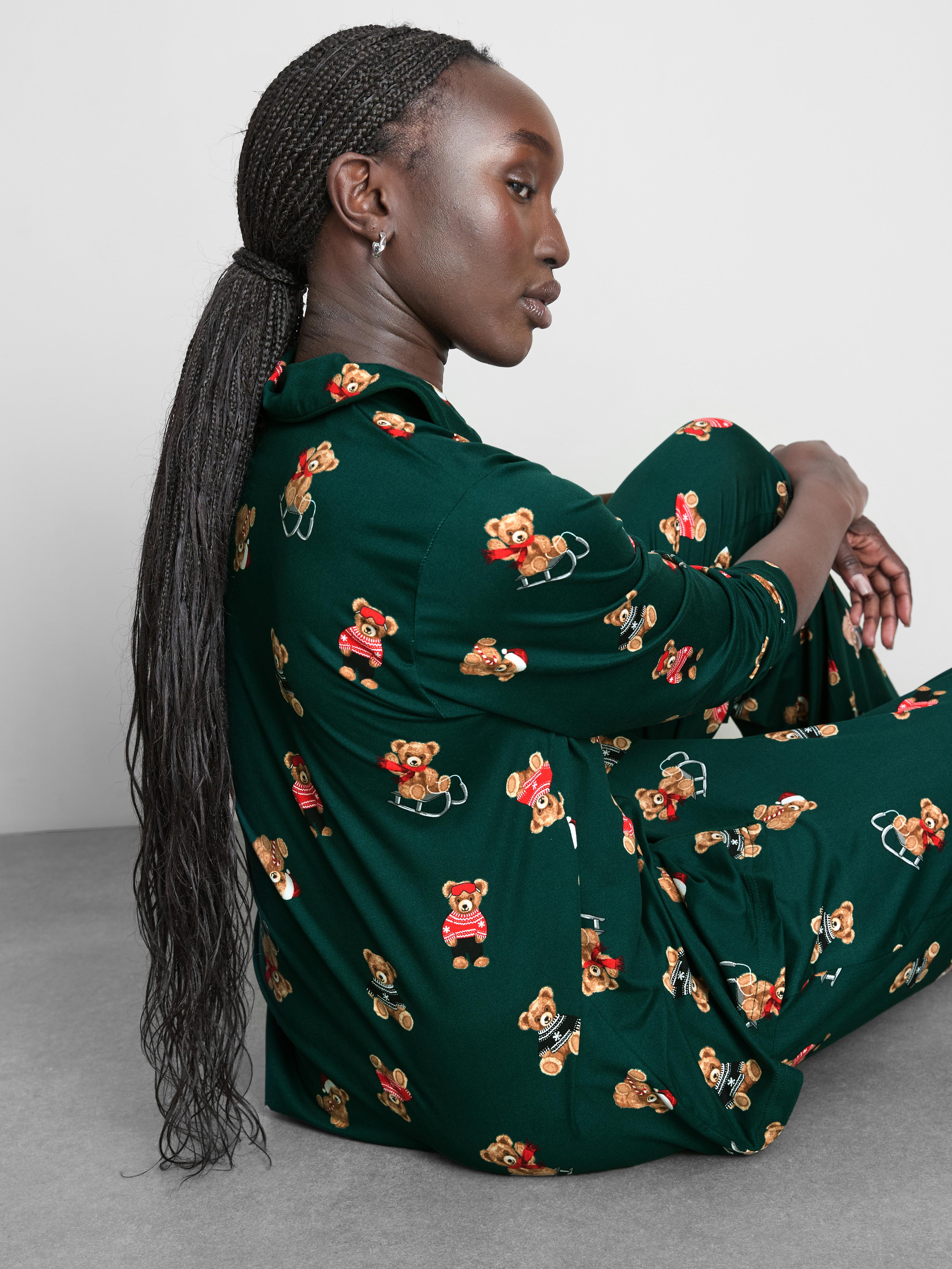 Women's Green Bear Family Christmas Pyjamas
