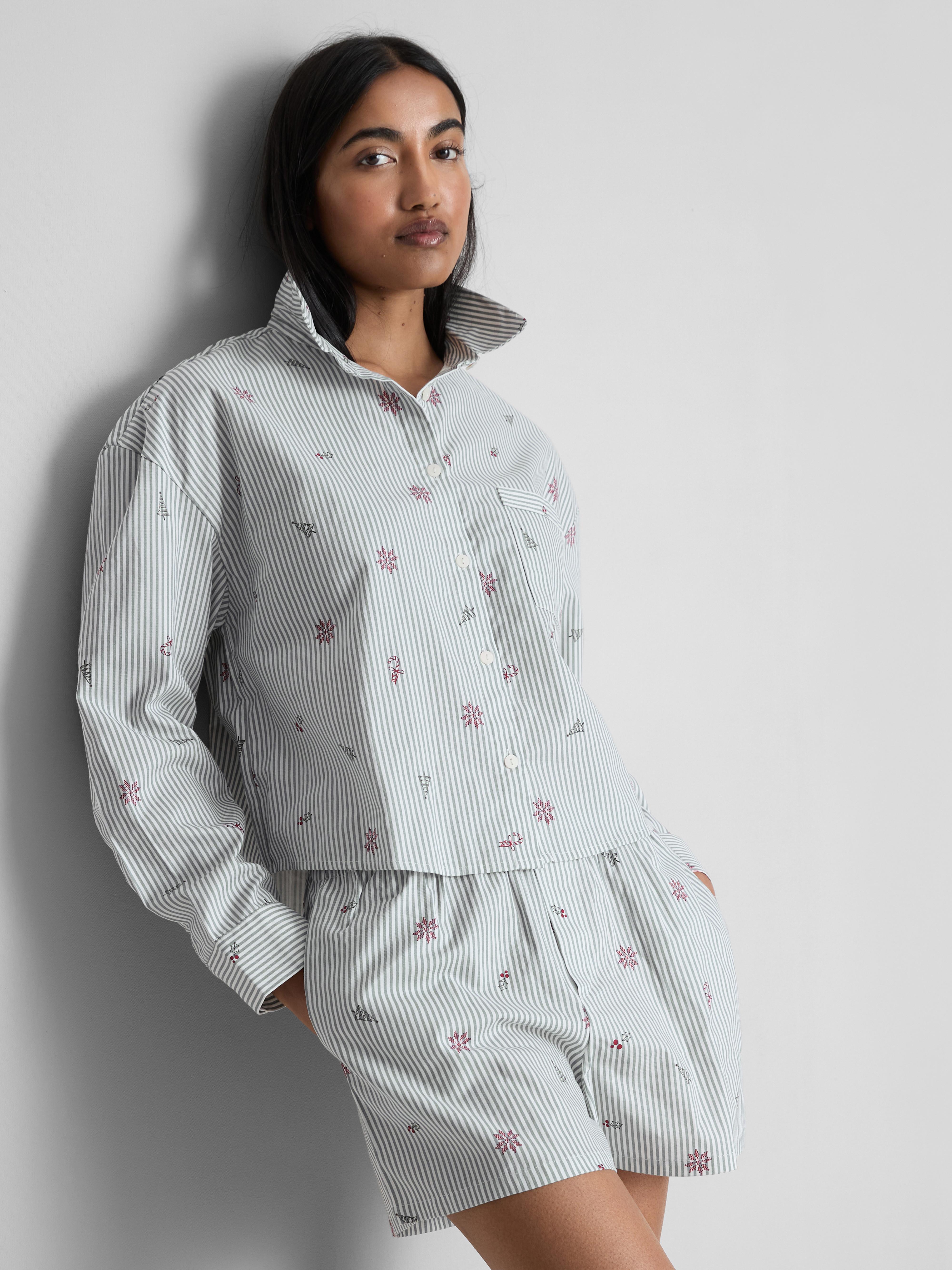 Christmas Cropped Printed Pyjama Shirt