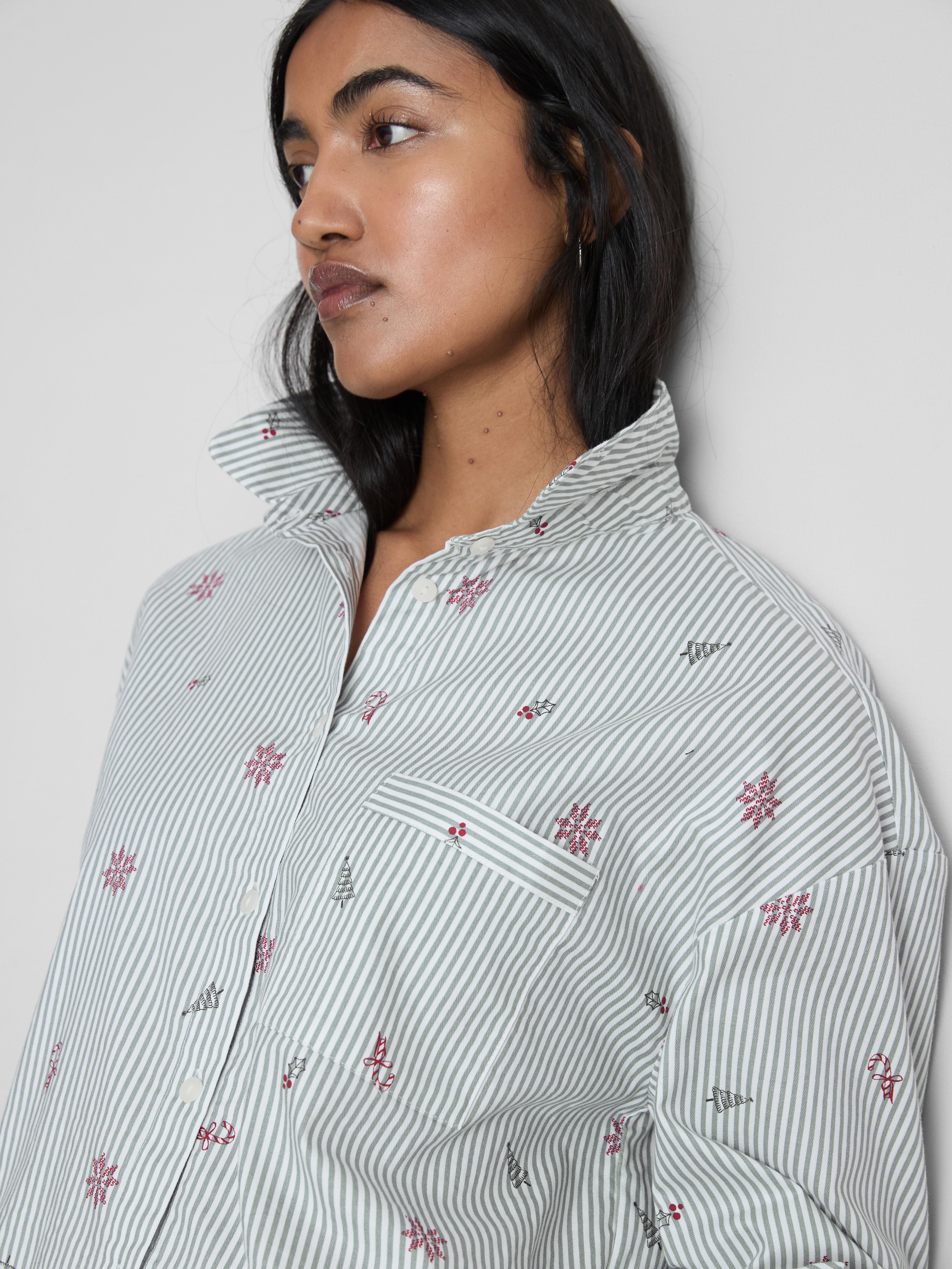 Christmas Cropped Printed Pyjama Shirt