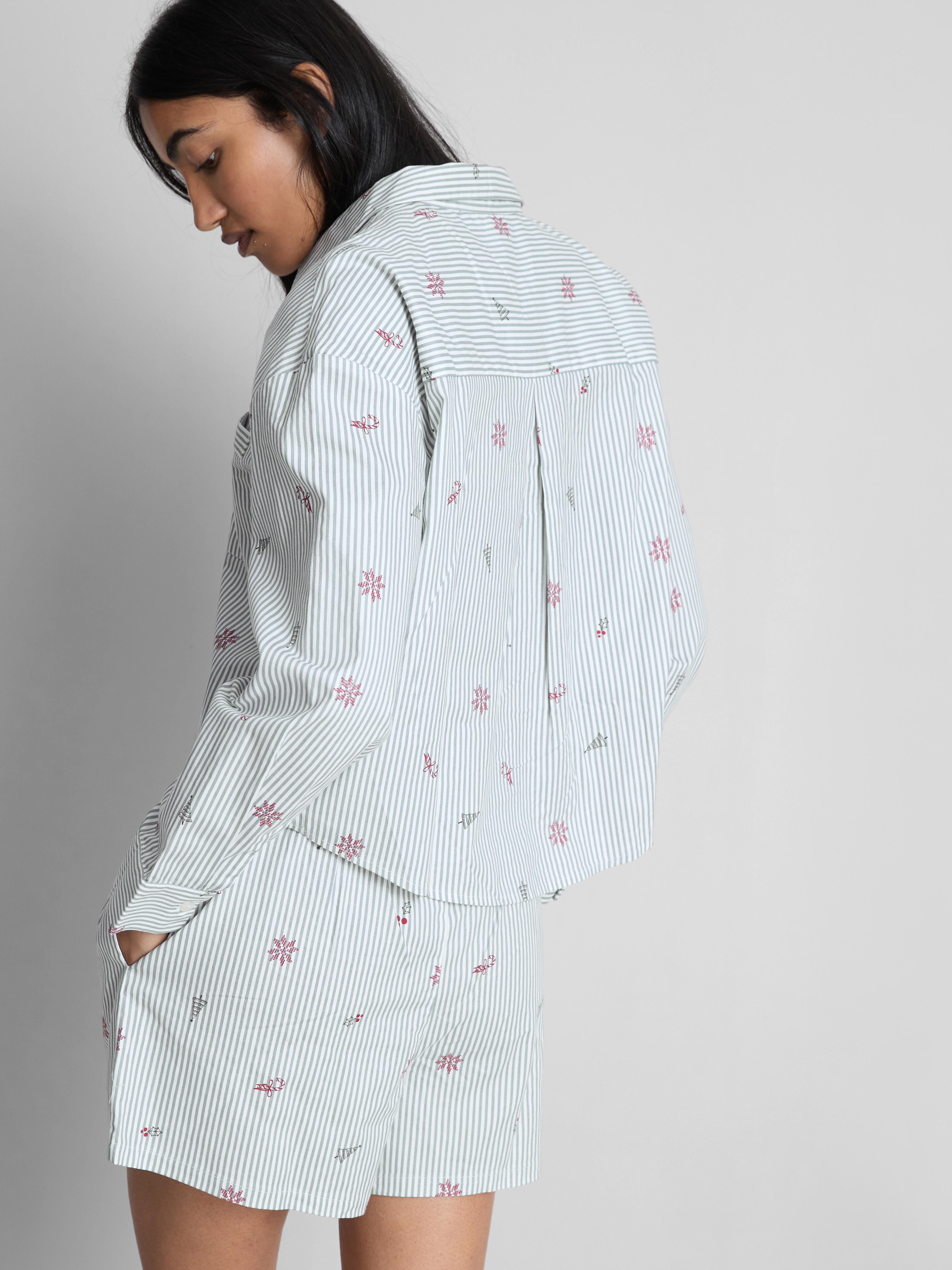 Christmas Cropped Printed Pyjama Shirt