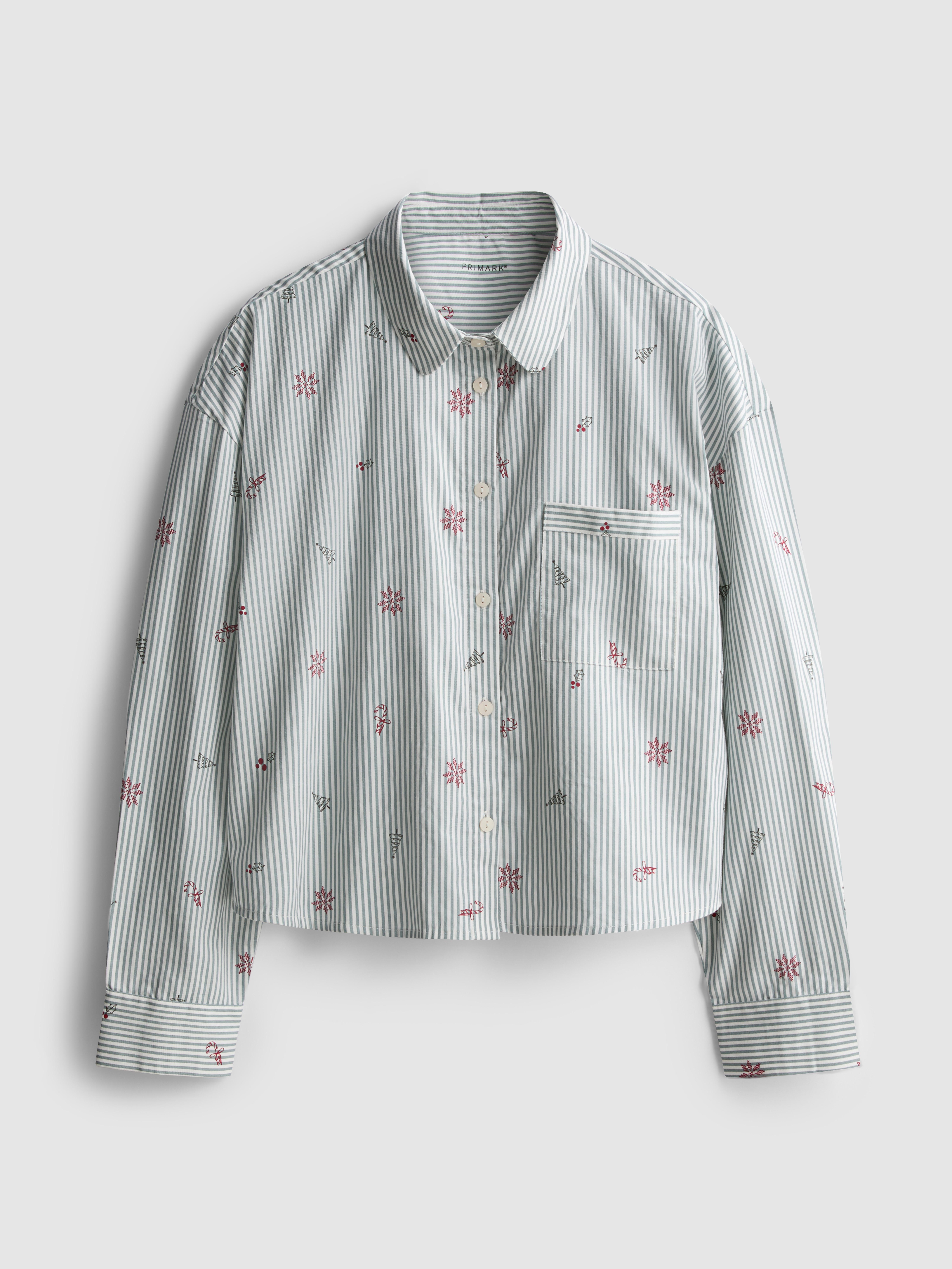 Christmas Cropped Printed Pyjama Shirt
