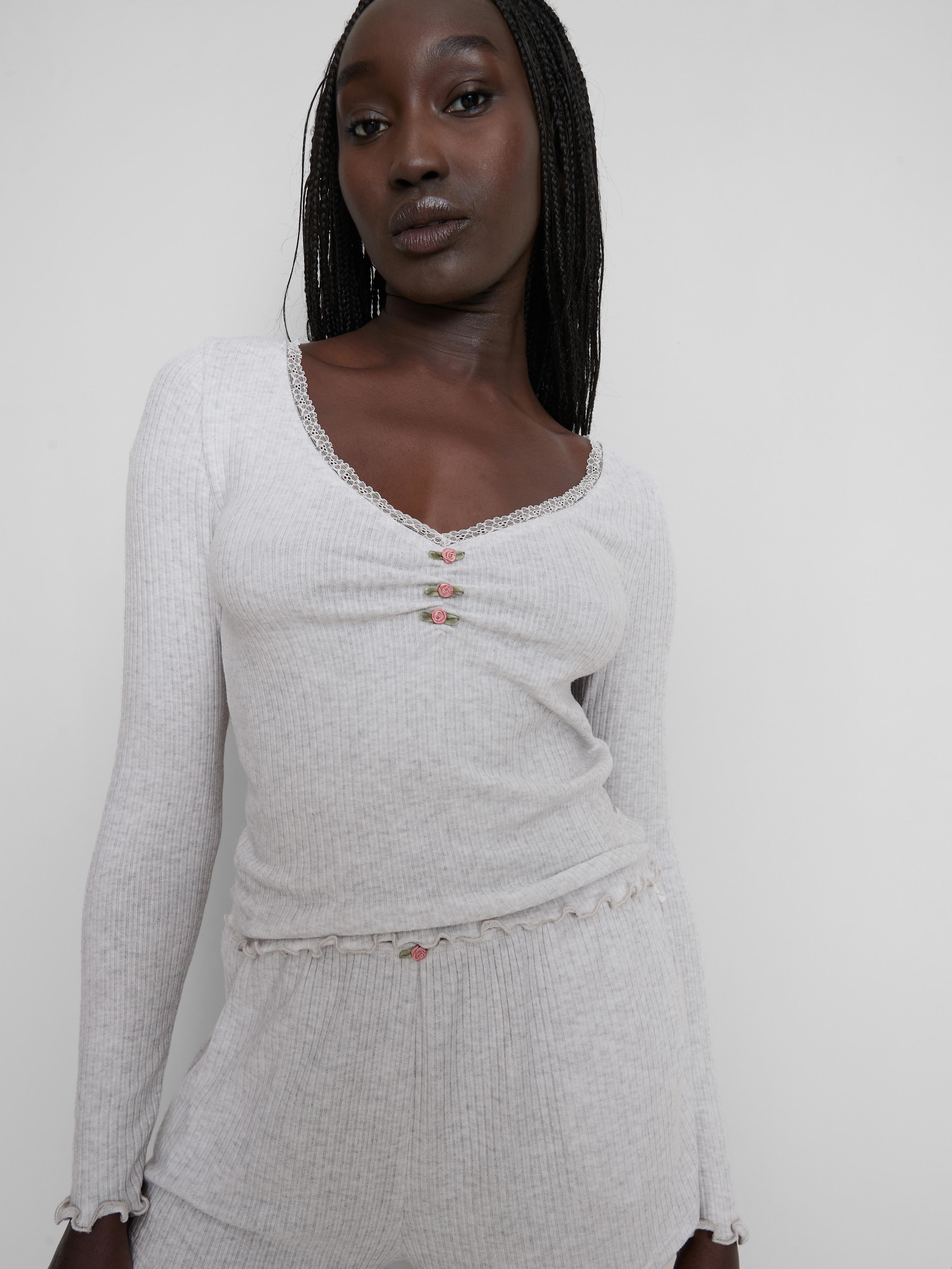 Soft Ribbed Long Sleeve Pyjama Top