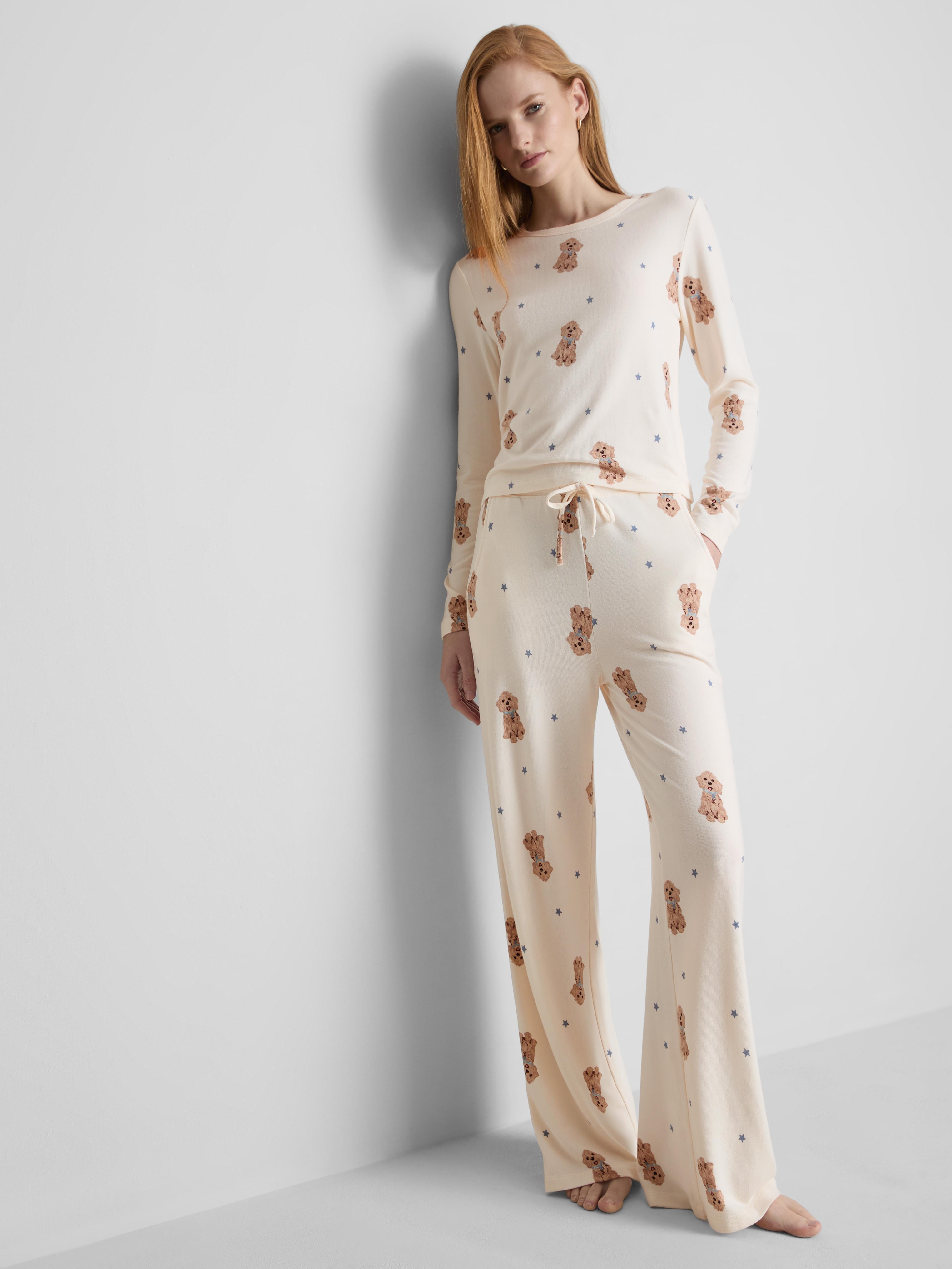 Women's Cream Cozy Dog Print Pajama Top