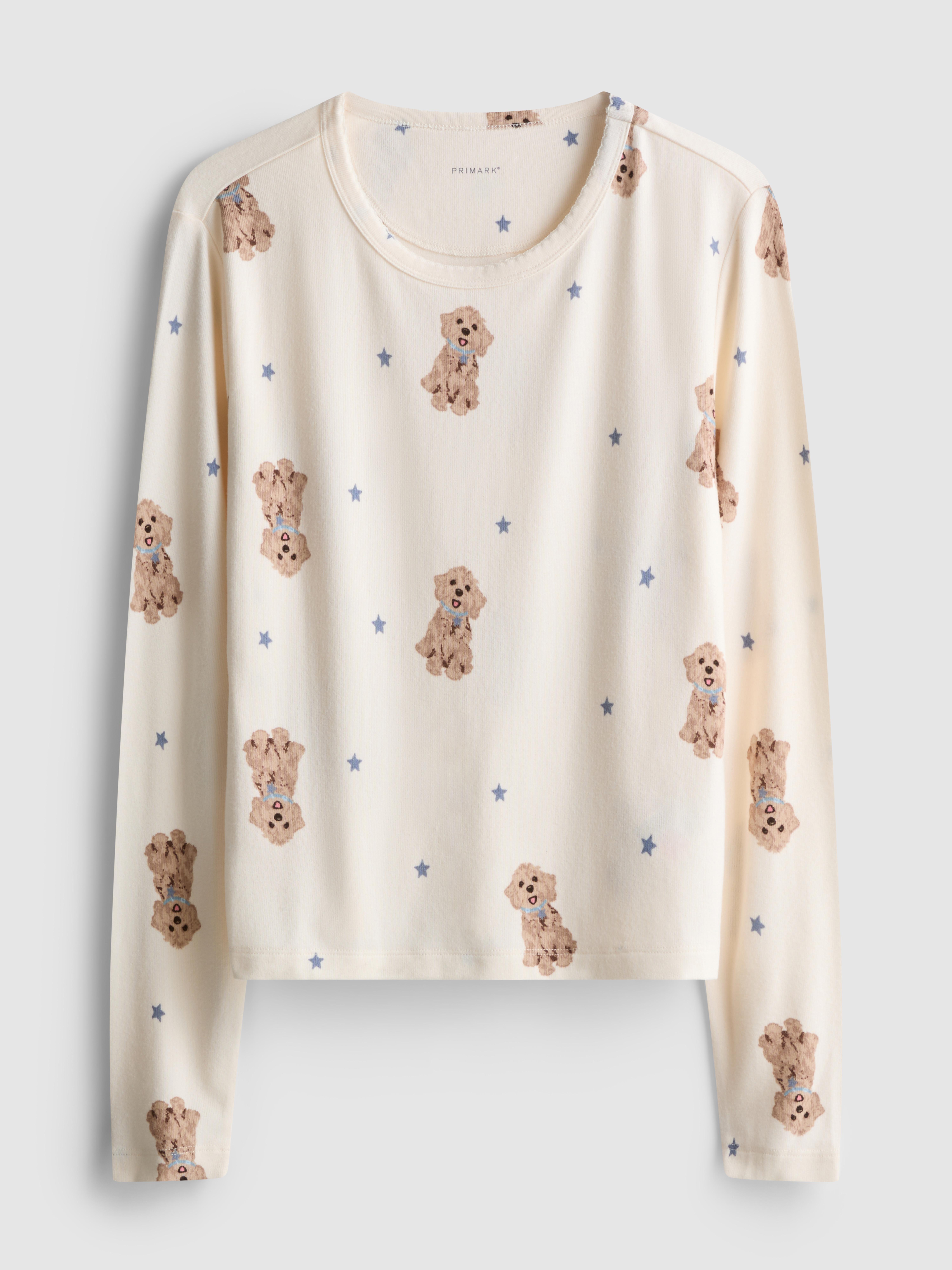 Women's Cream Cozy Dog Print Pajama Top