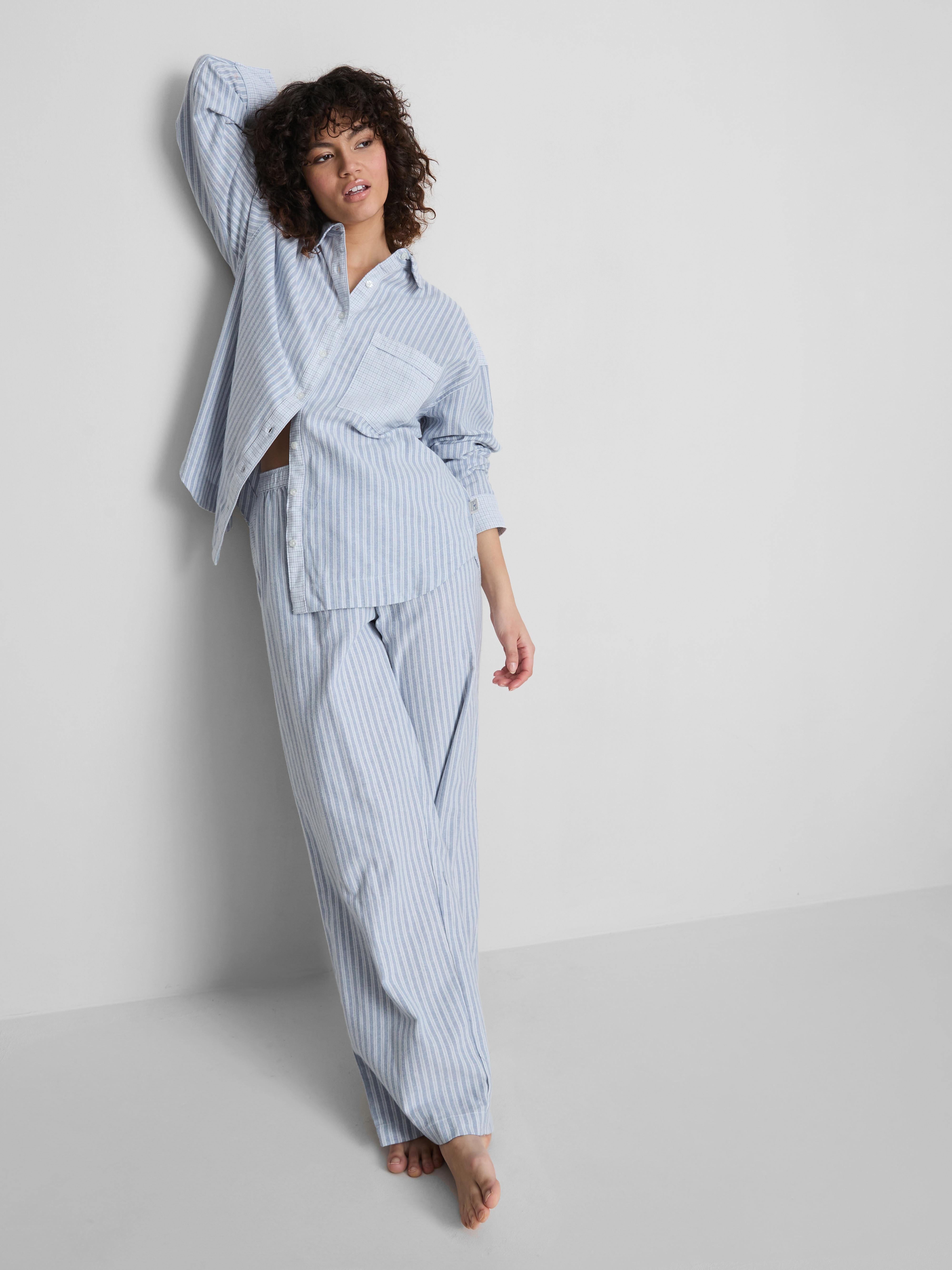 Women's Blue Cotton Woven Pajama Shirt