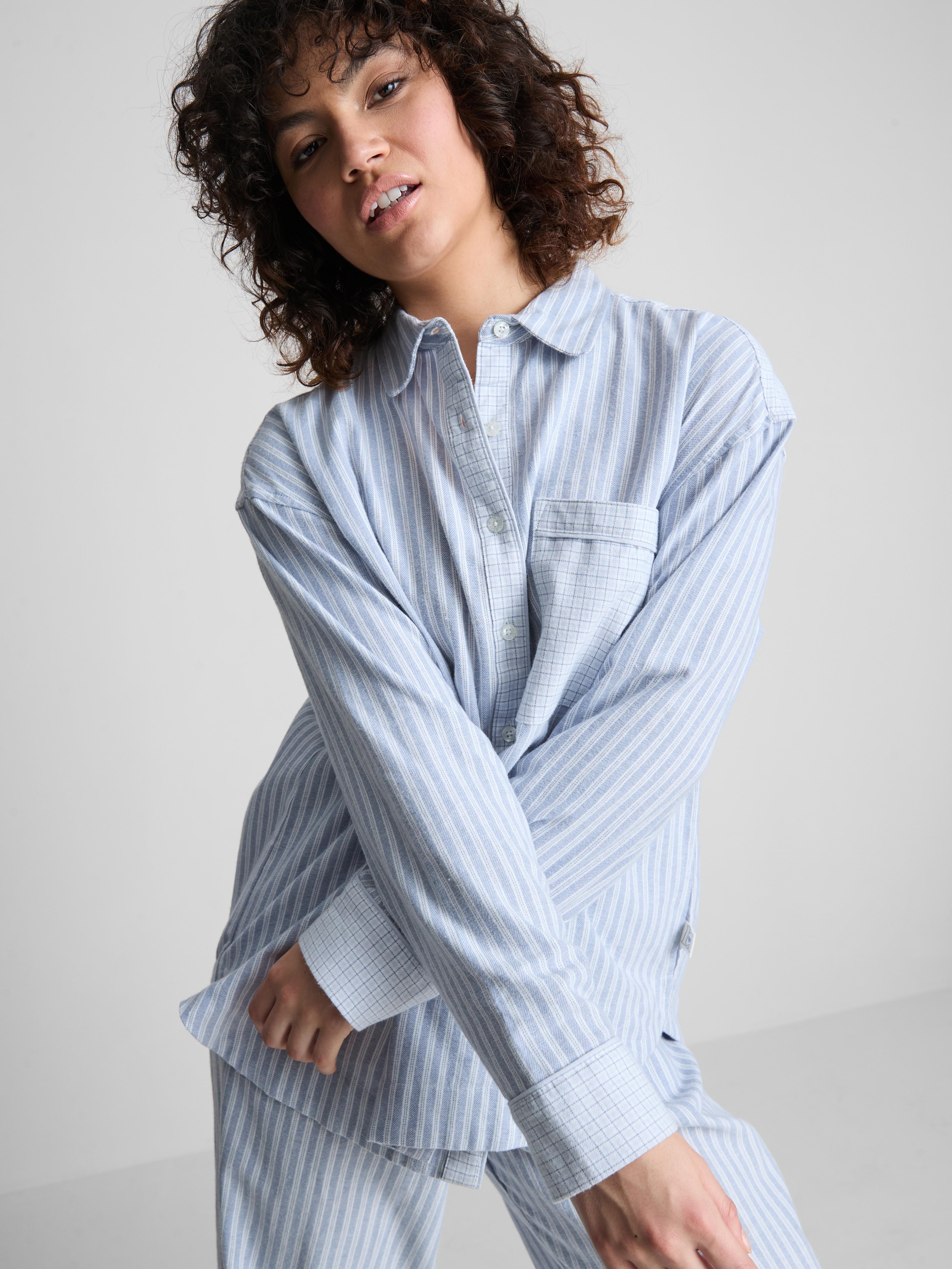 Women's Blue Cotton Woven Pajama Shirt