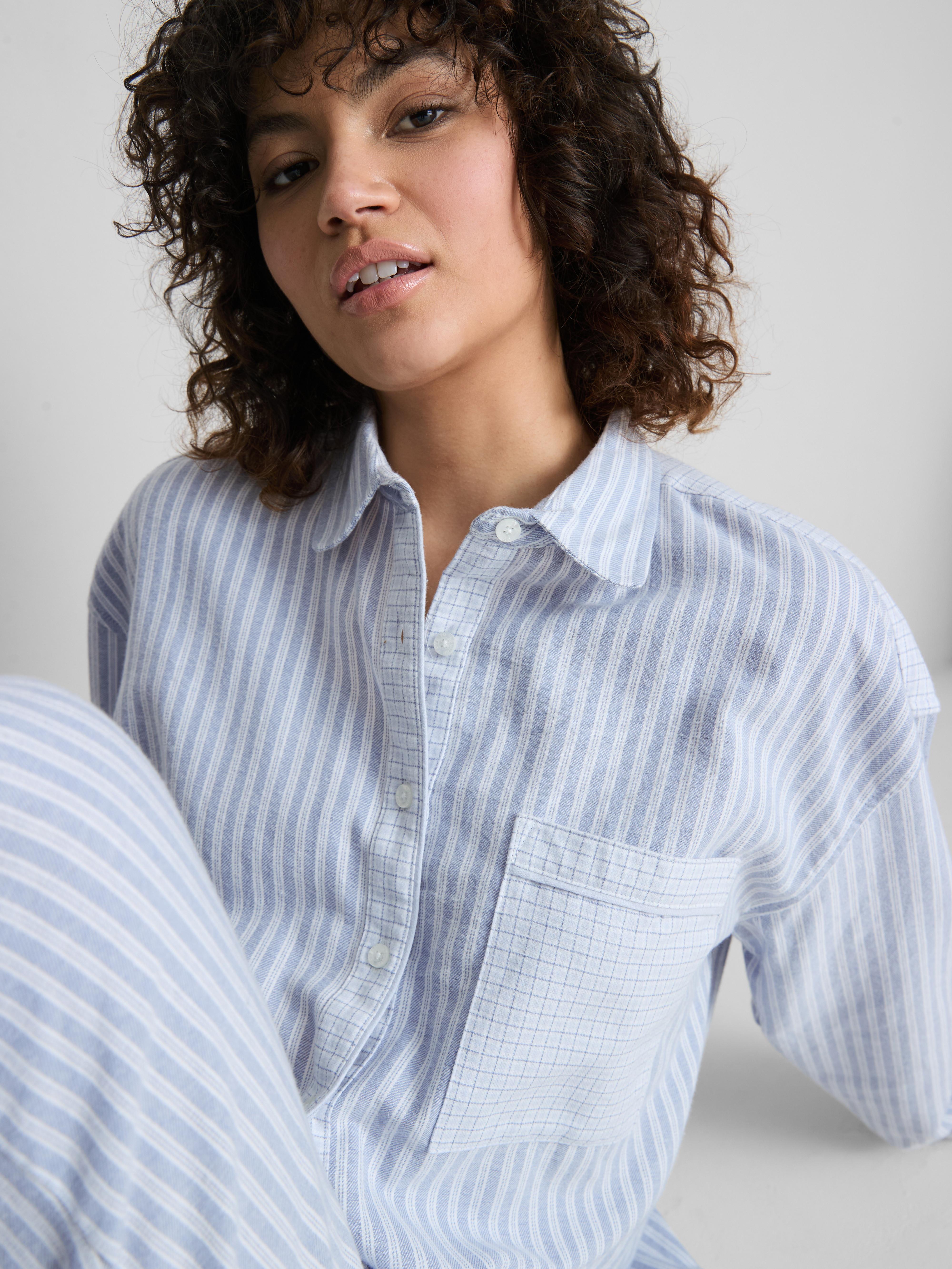 Women's Blue Cotton Woven Pajama Shirt