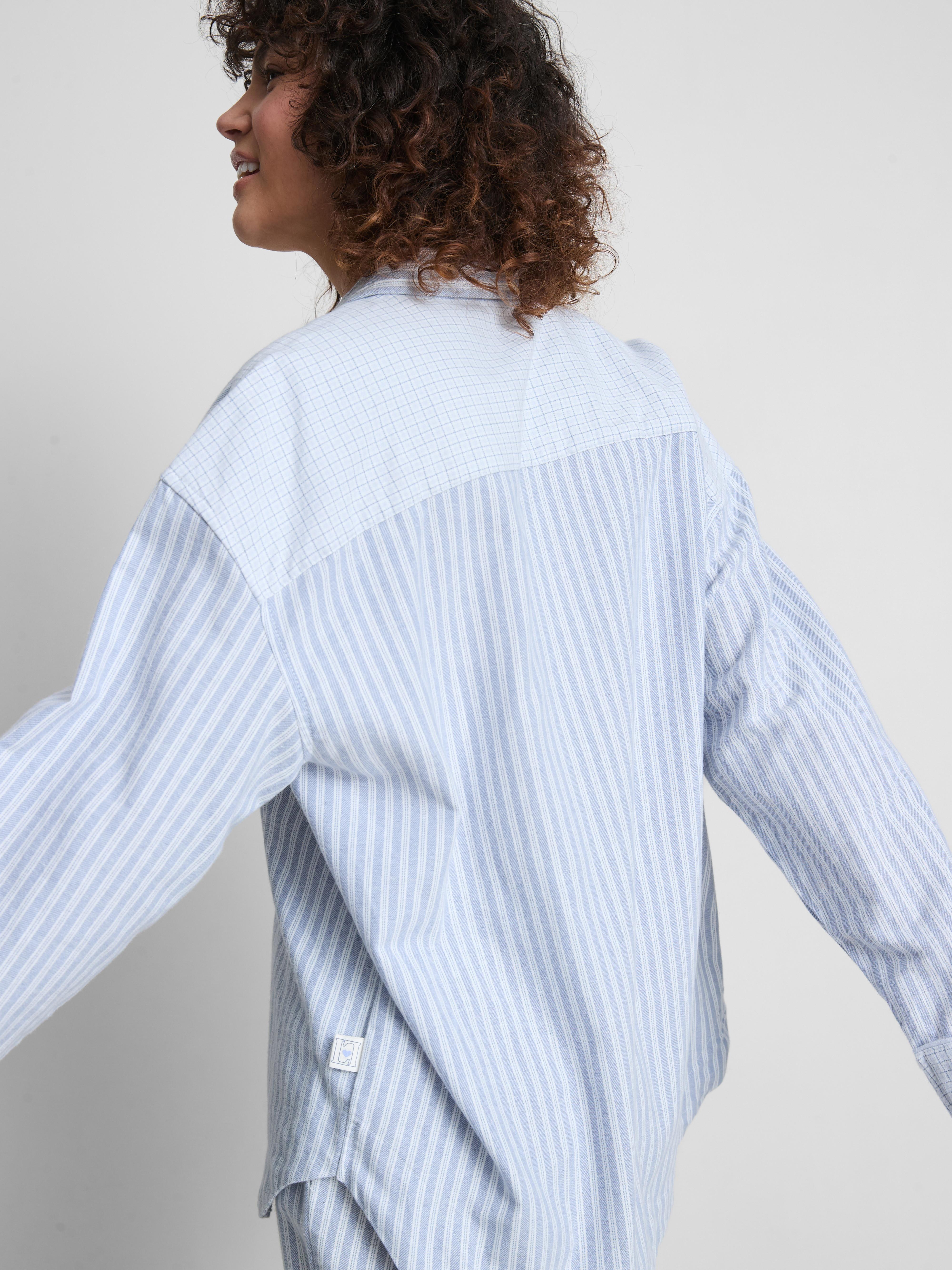 Women's Blue Cotton Woven Pajama Shirt