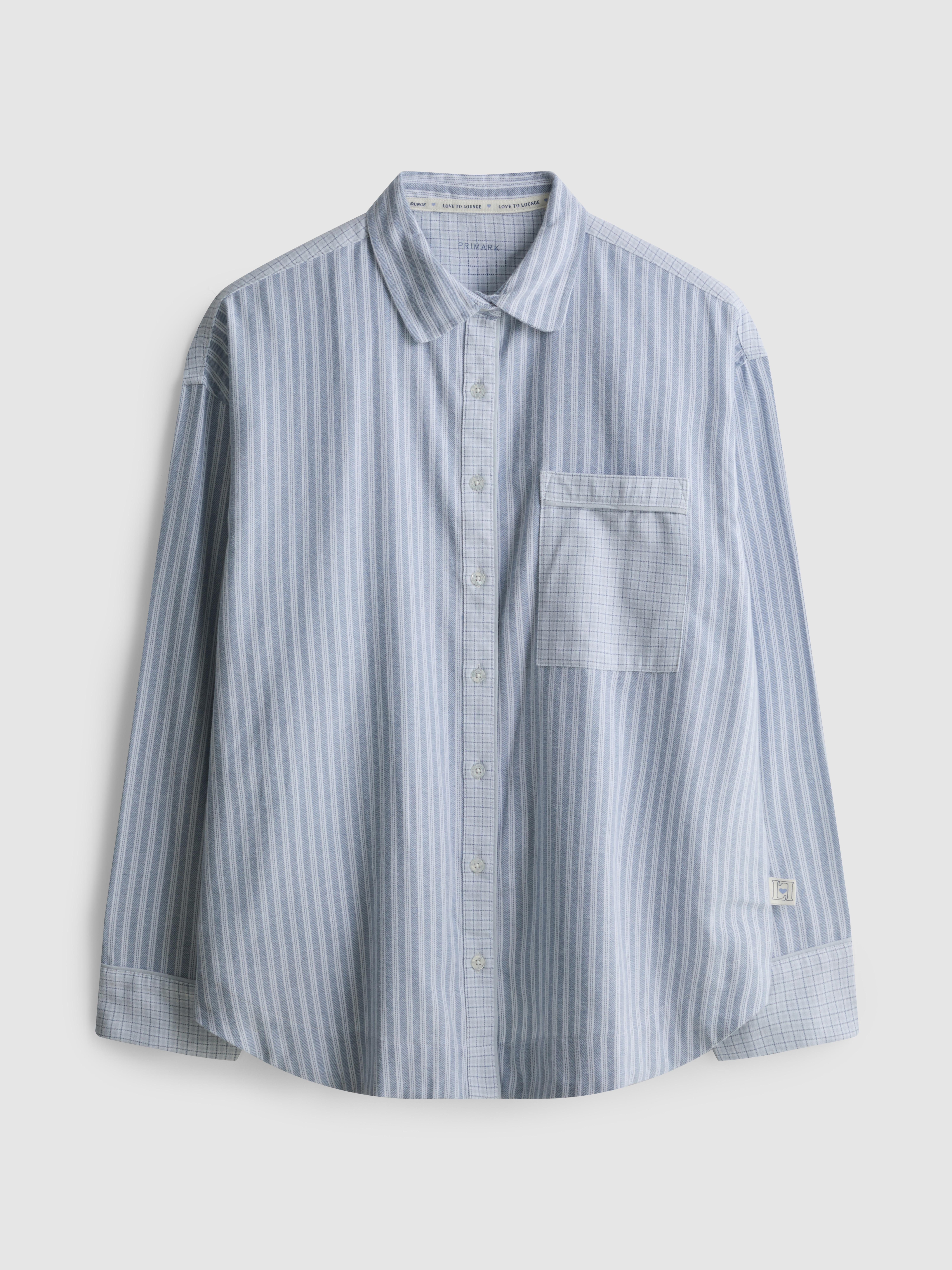 Women's Blue Cotton Woven Pajama Shirt
