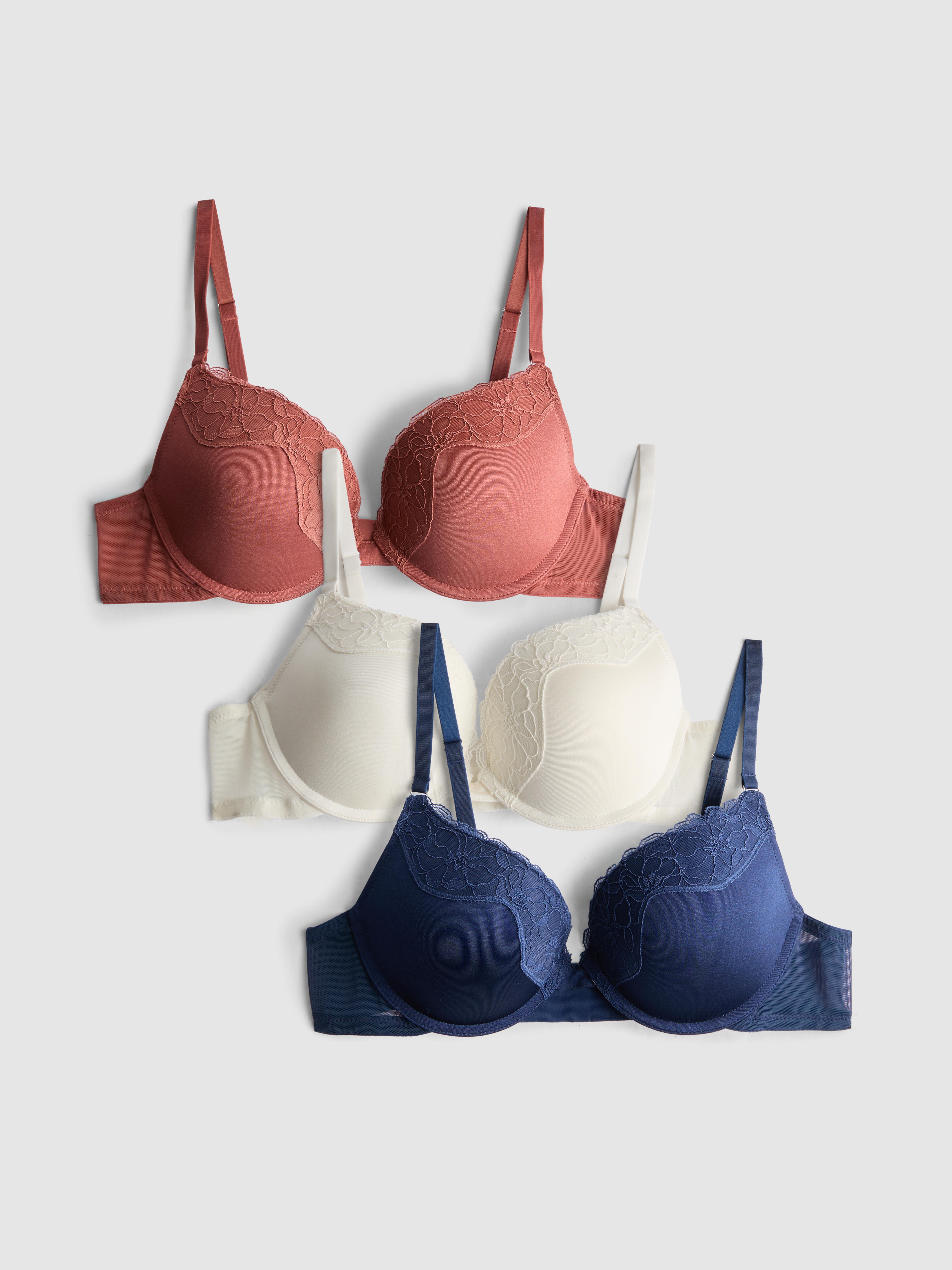 3pk Lace Trim Push Up Bras