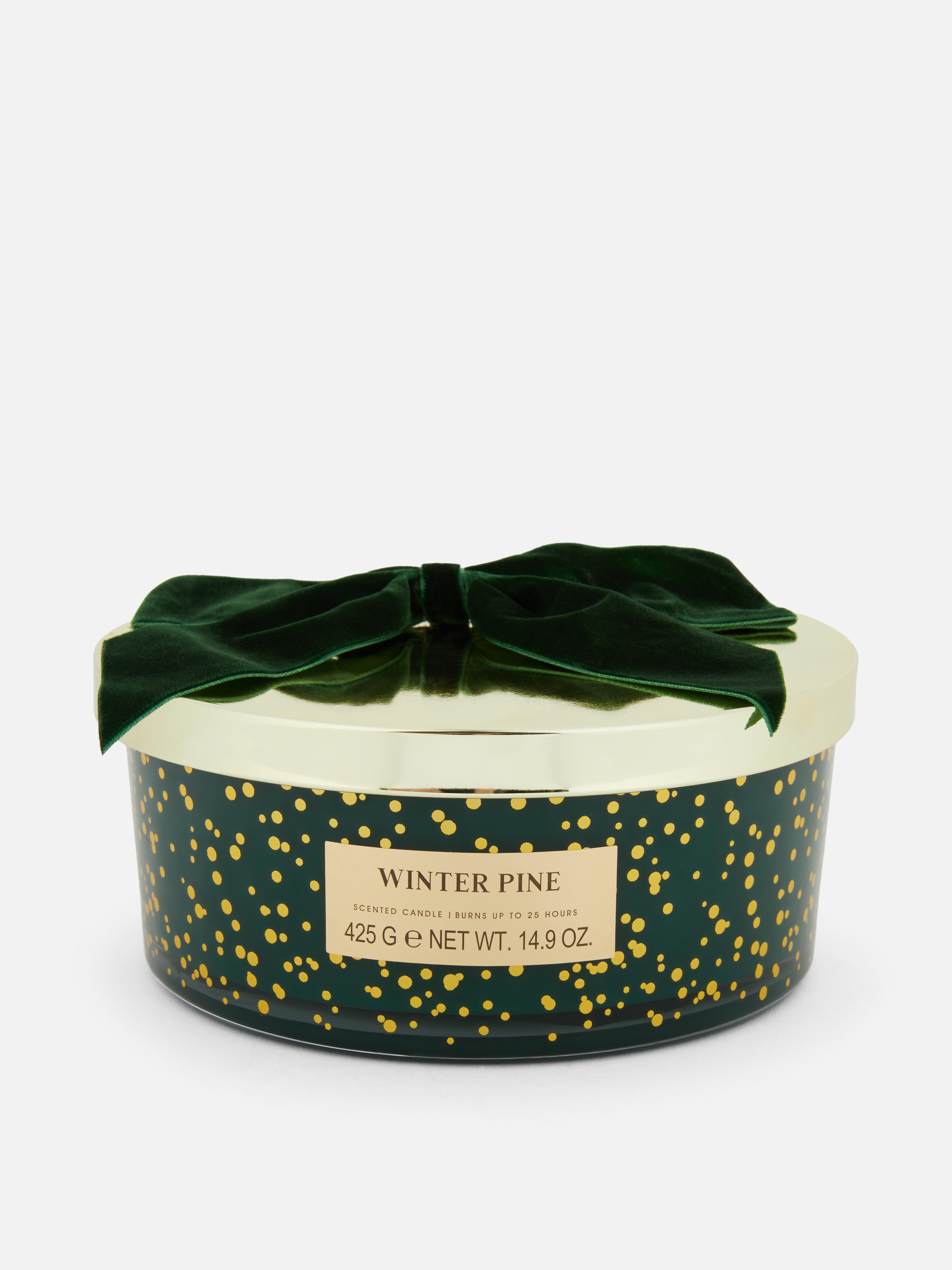 3-Wick Scented Candle In Container With Bow Lid Green