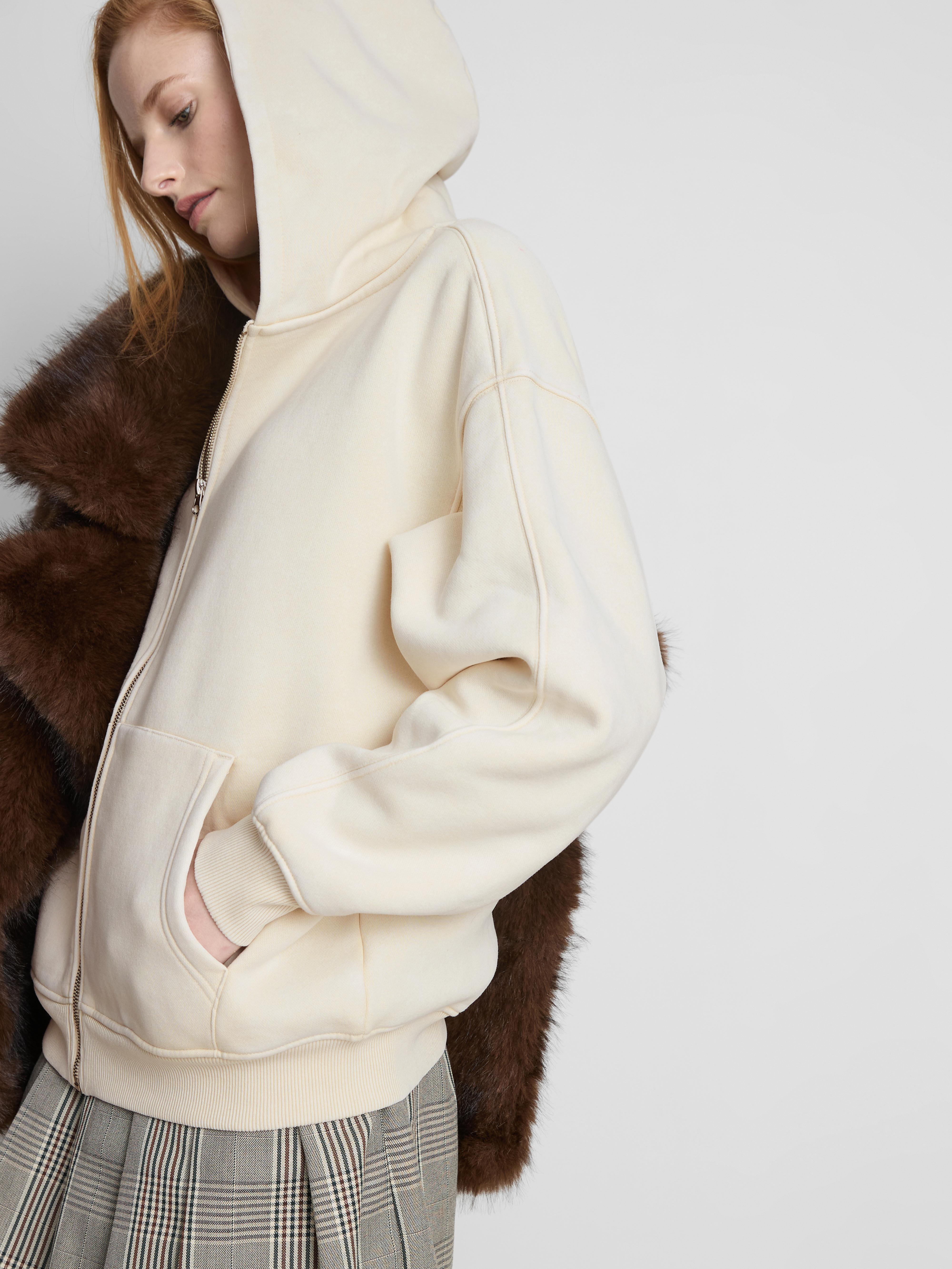 Cotton Blend Relaxed Zip Through Hoodie