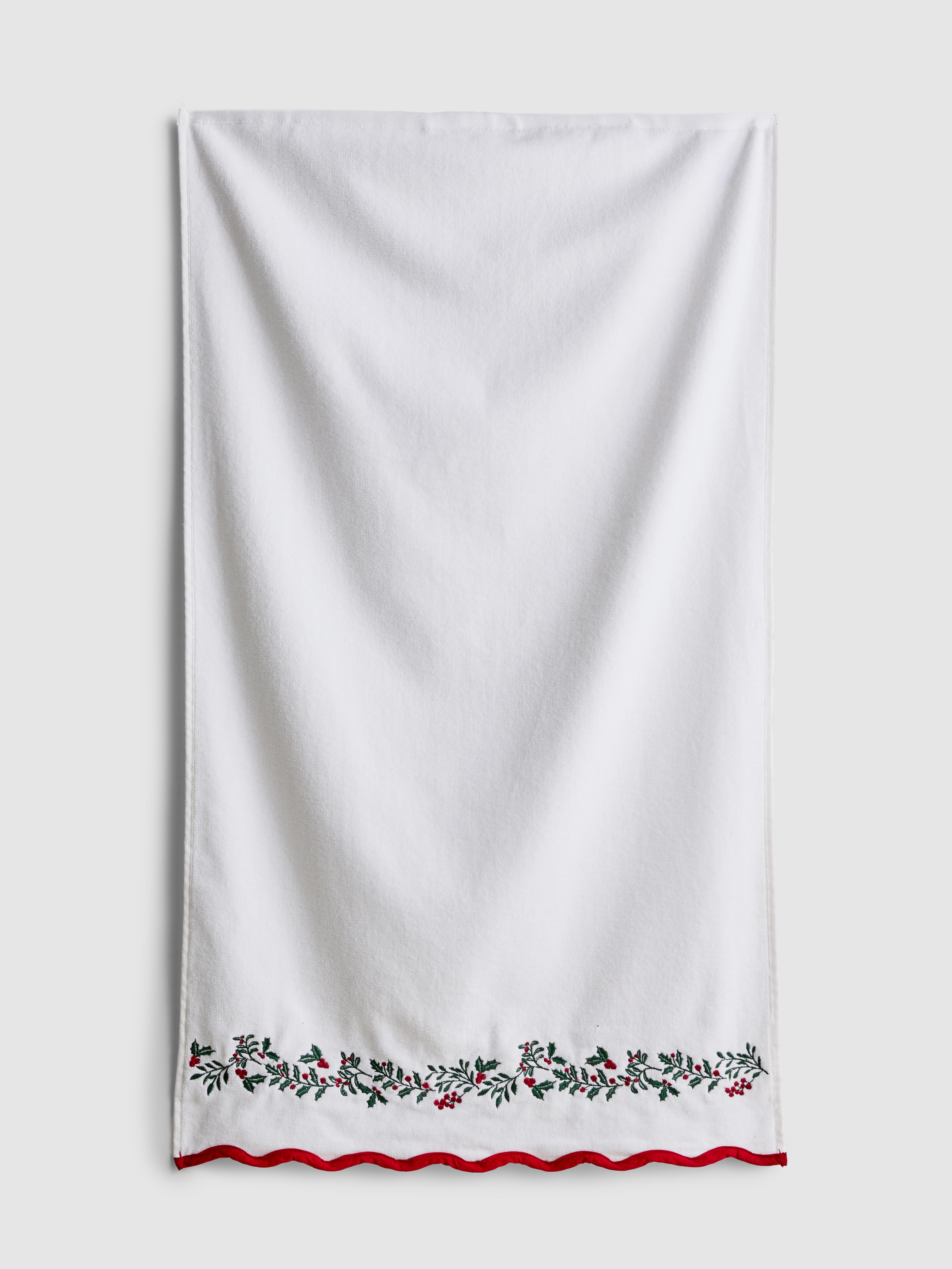 Embroidered Christmas Holly Towel
