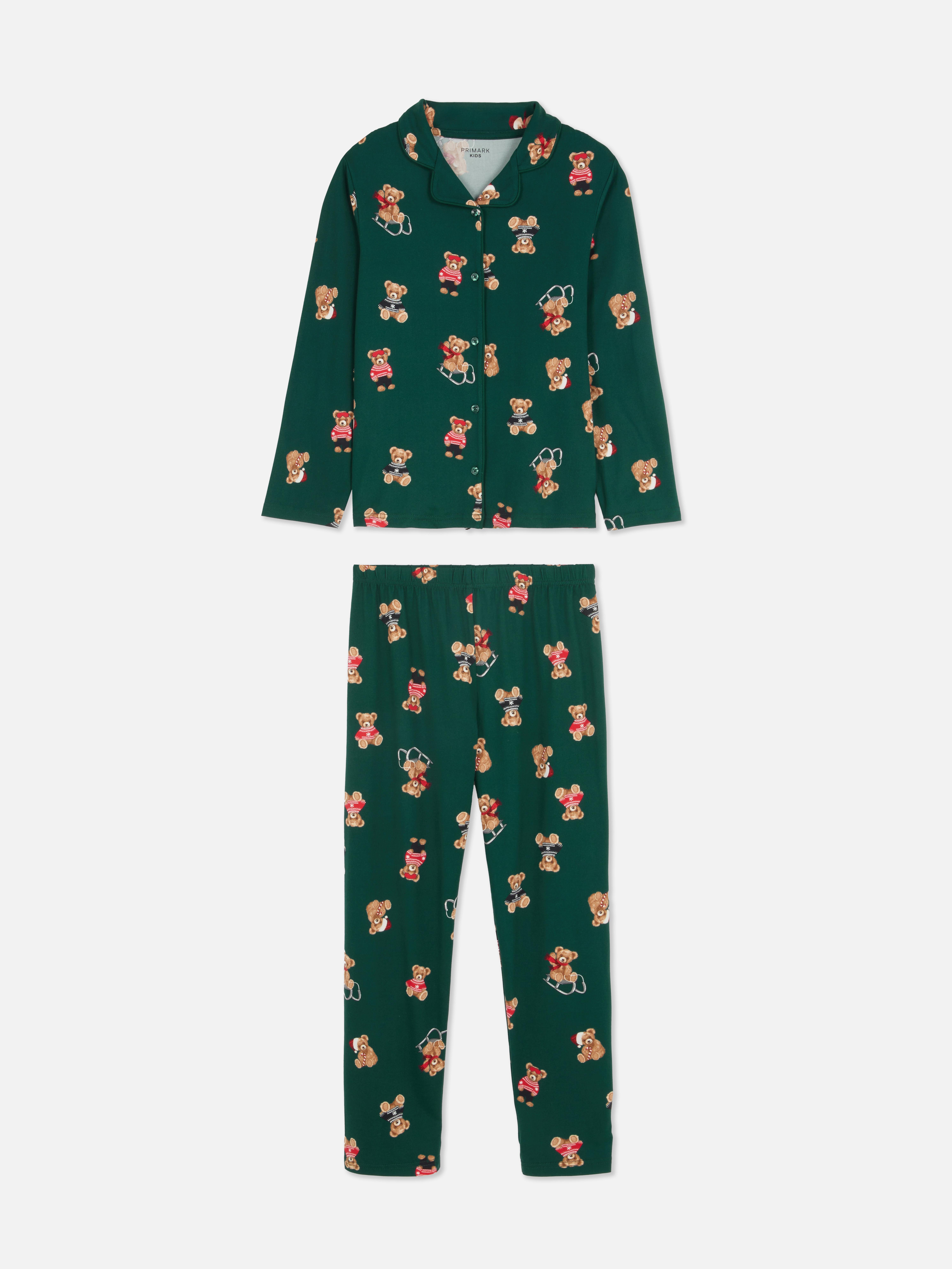 1.5-15yrs | Kid's Green Bear Family Christmas Pyjamas