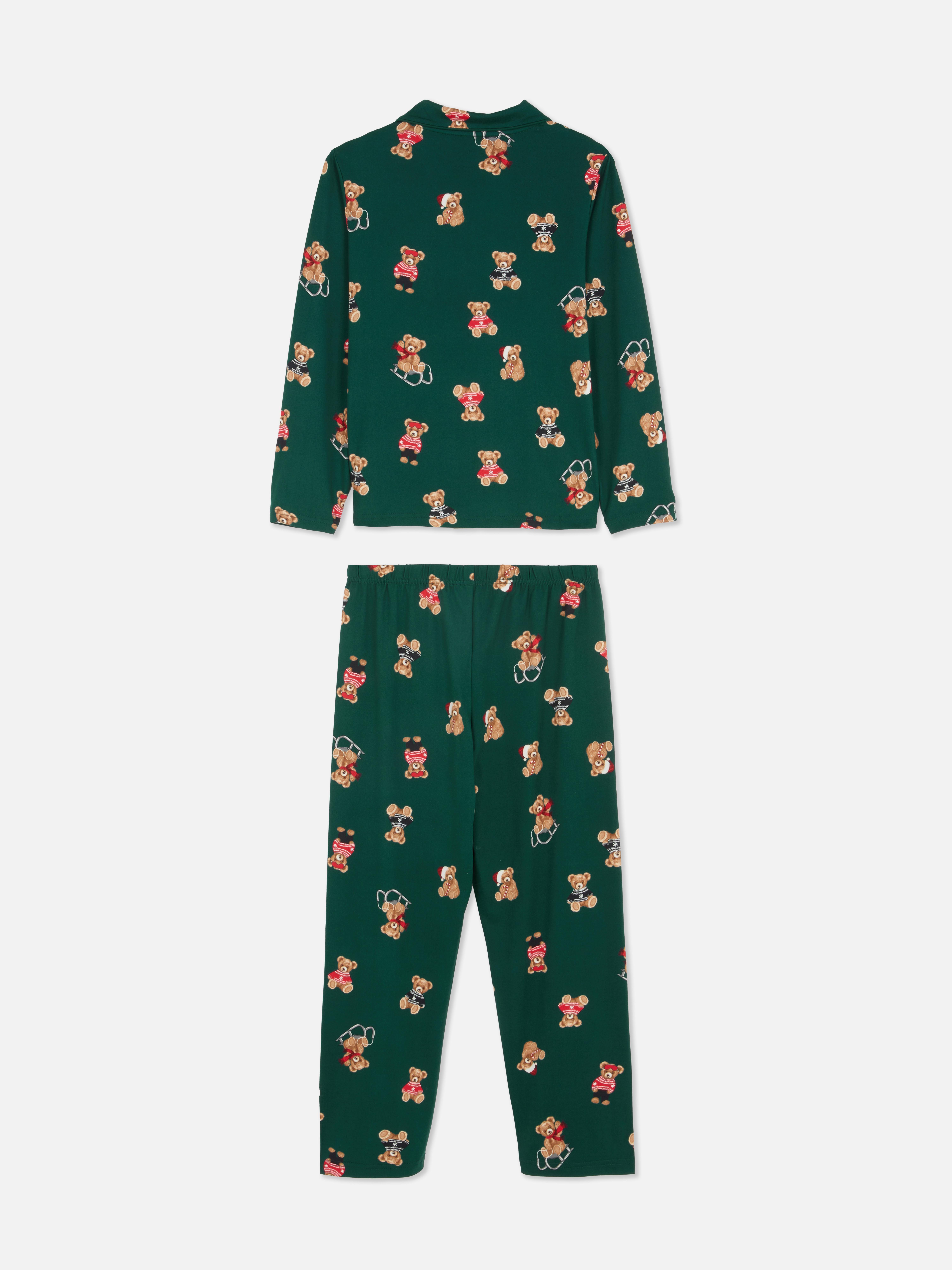 1.5-15yrs | Kid's Green Bear Family Christmas Pyjamas