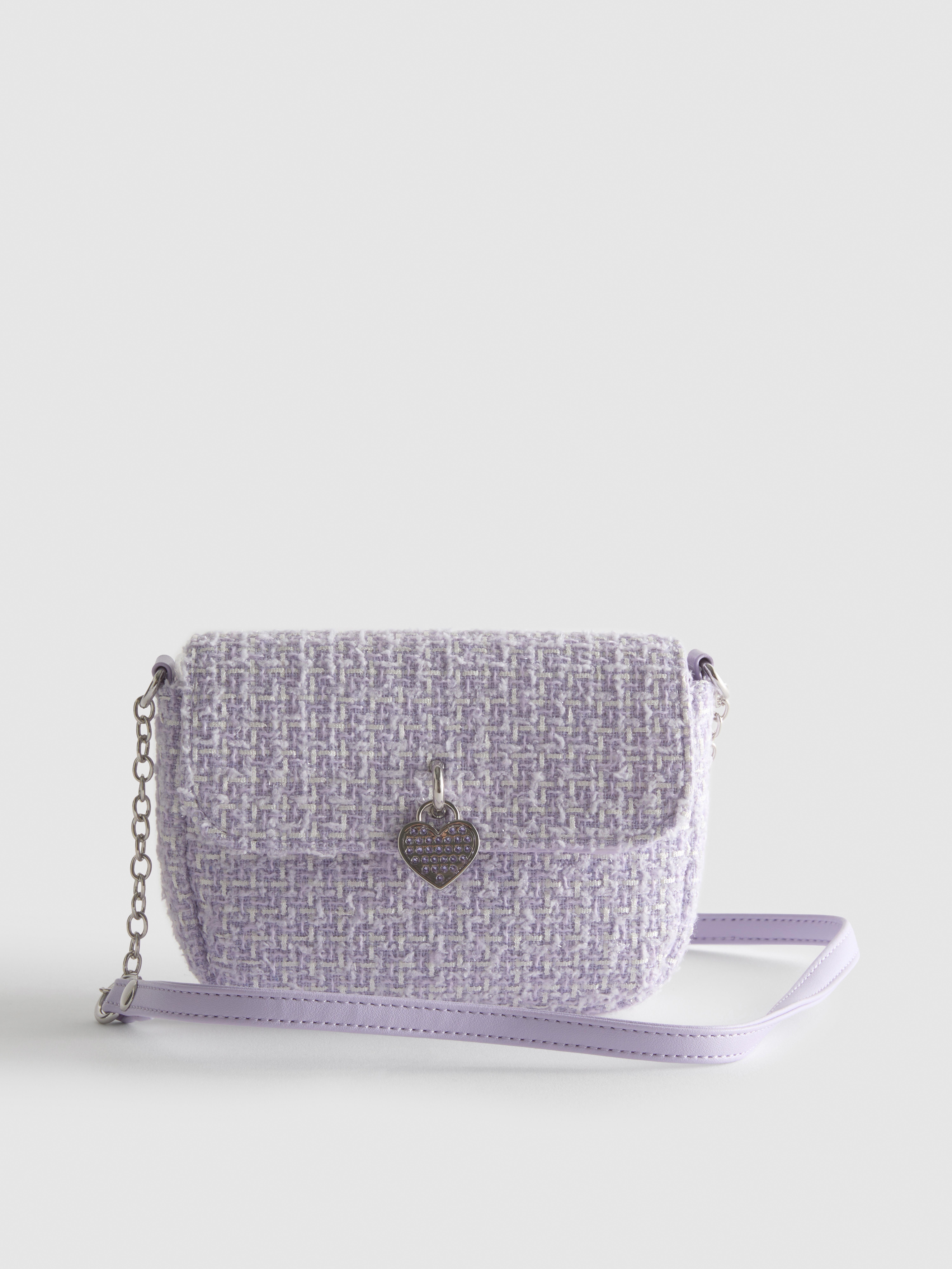 Geantă crossbody din bouclé cu talisman inimă