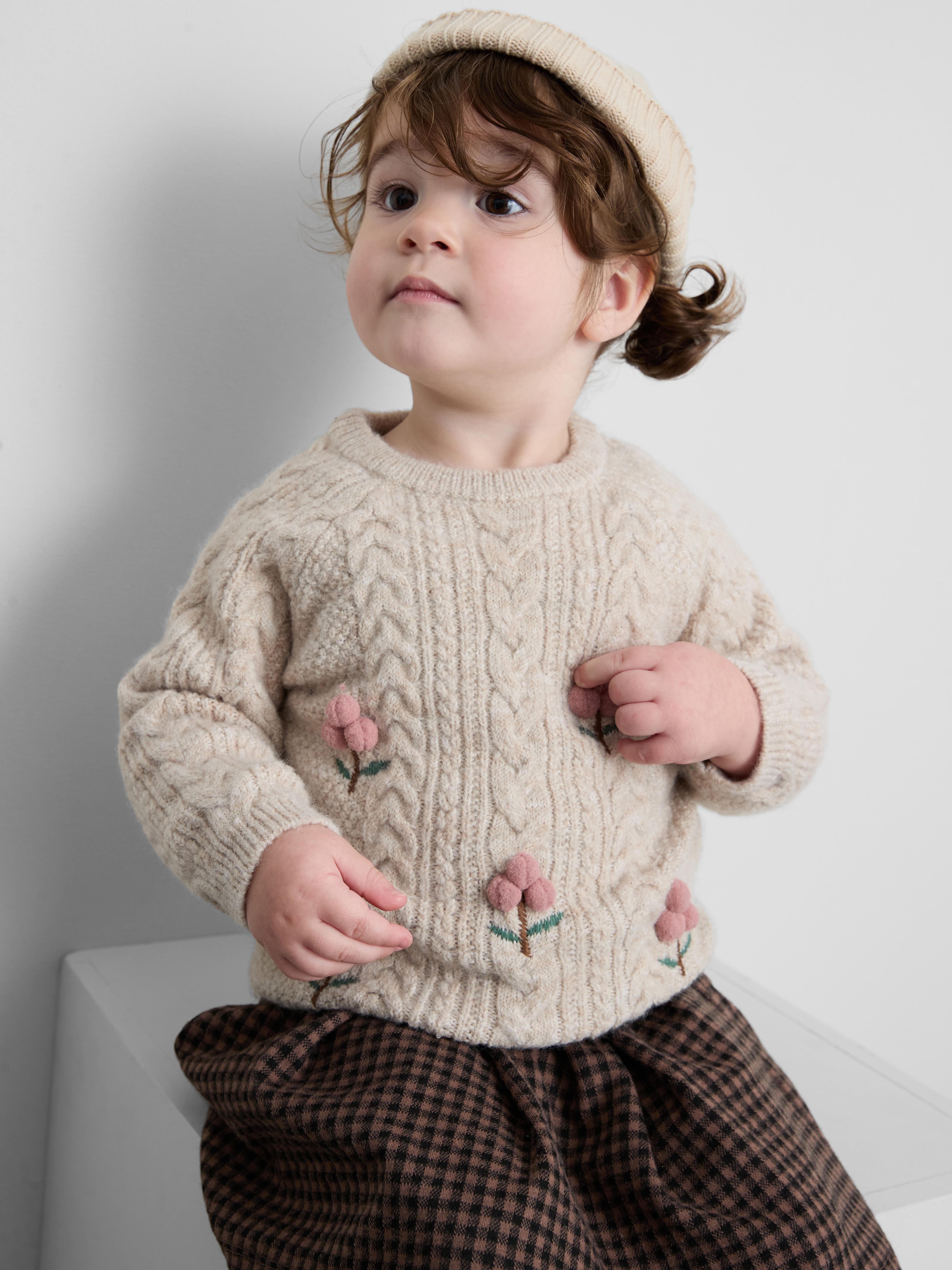 0-36mths | Floral Pom-Pom Cable Knit Jumper