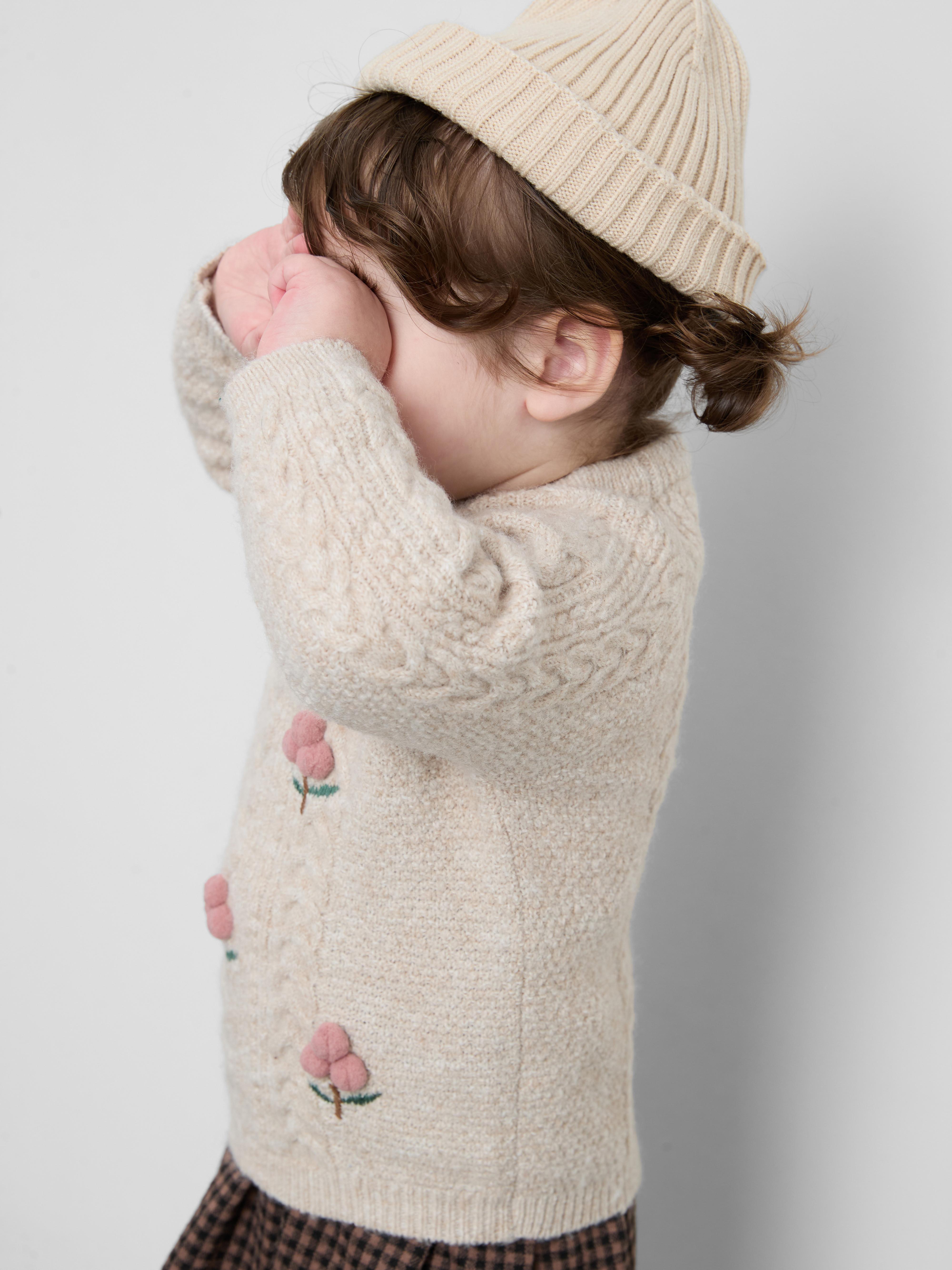 0-36mths | Floral Pom-Pom Cable Knit Jumper