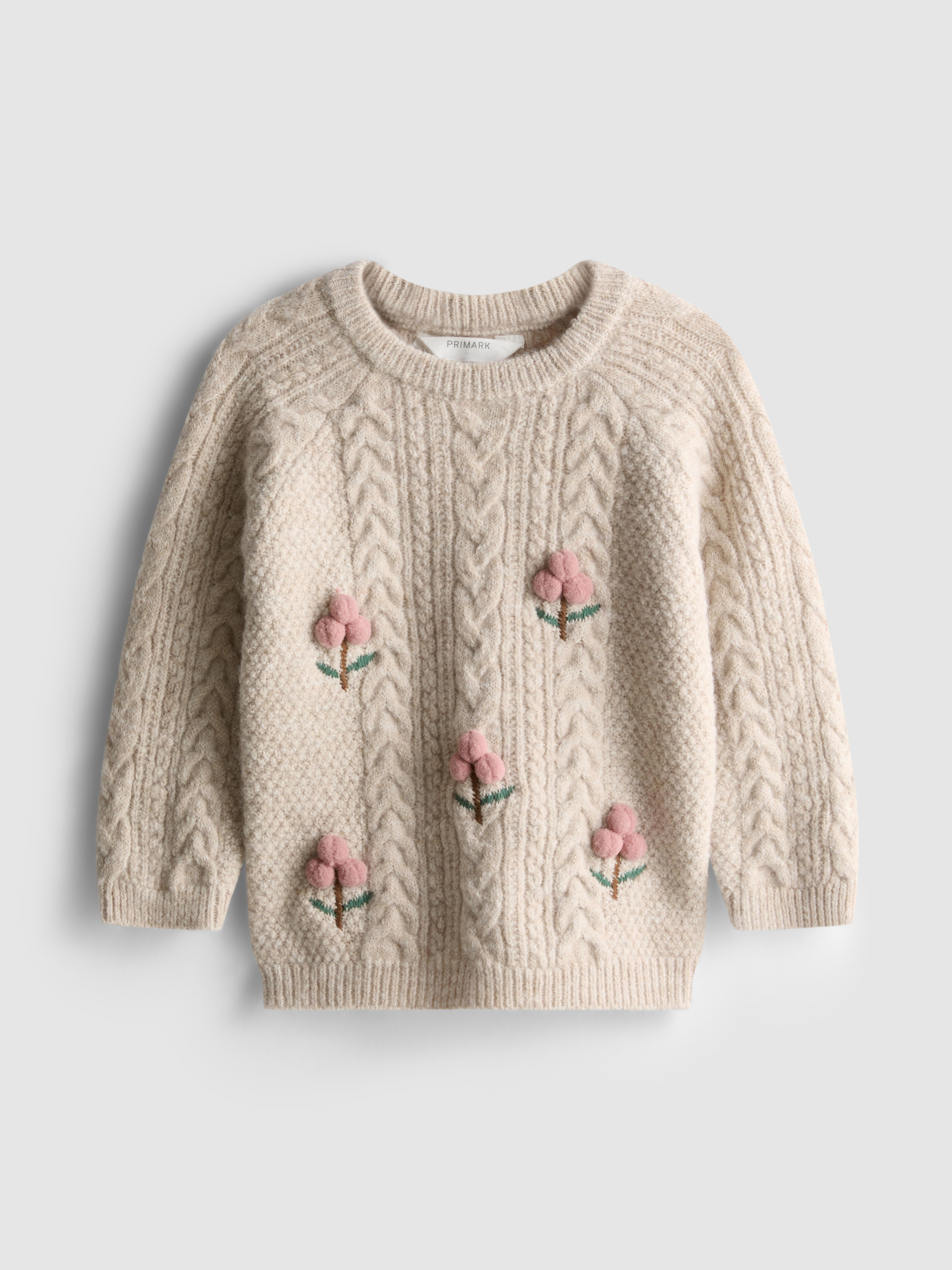 0-36mths | Floral Pom-Pom Cable Knit Jumper