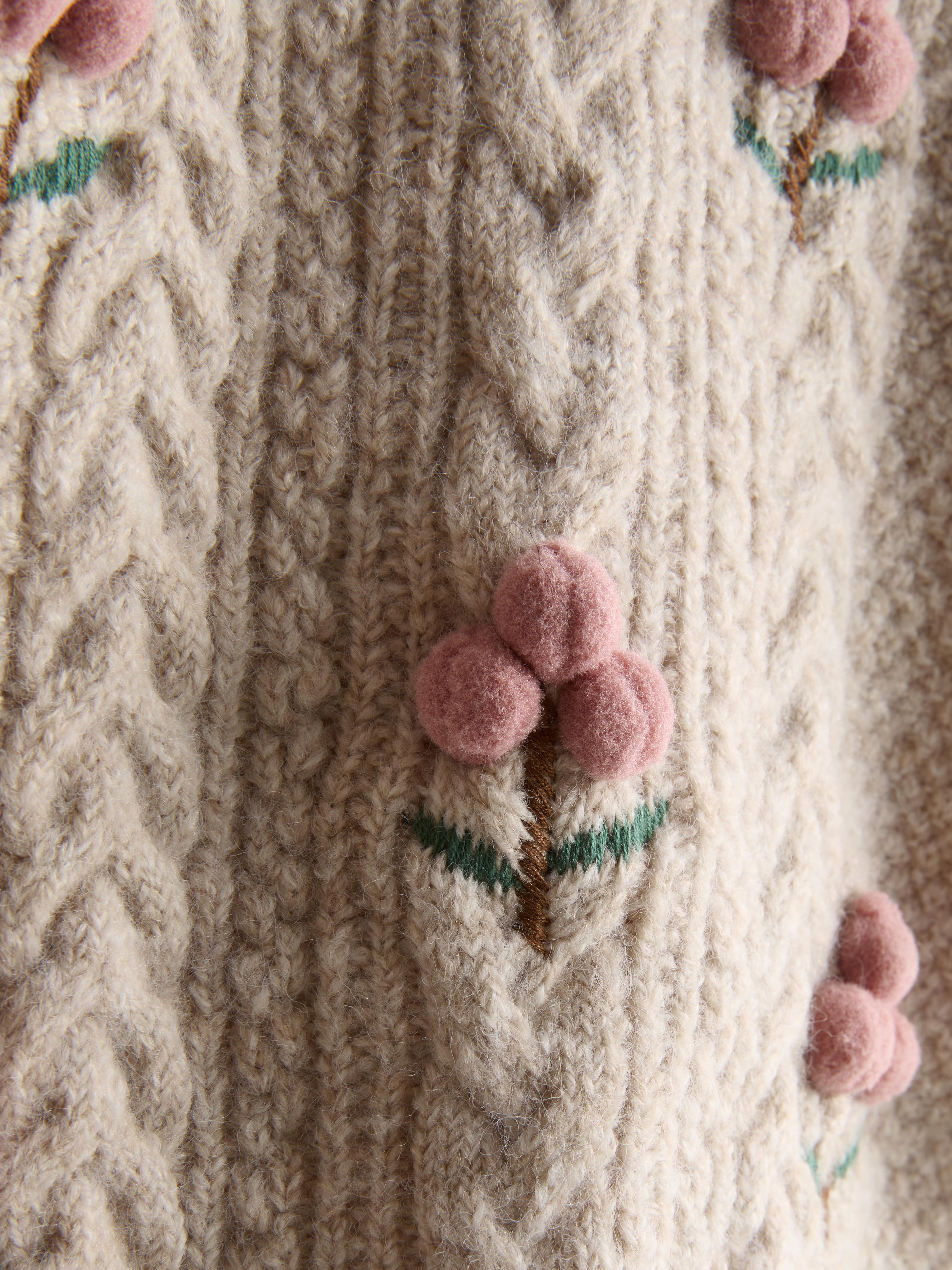 0-36mths | Floral Pom-Pom Cable Knit Jumper