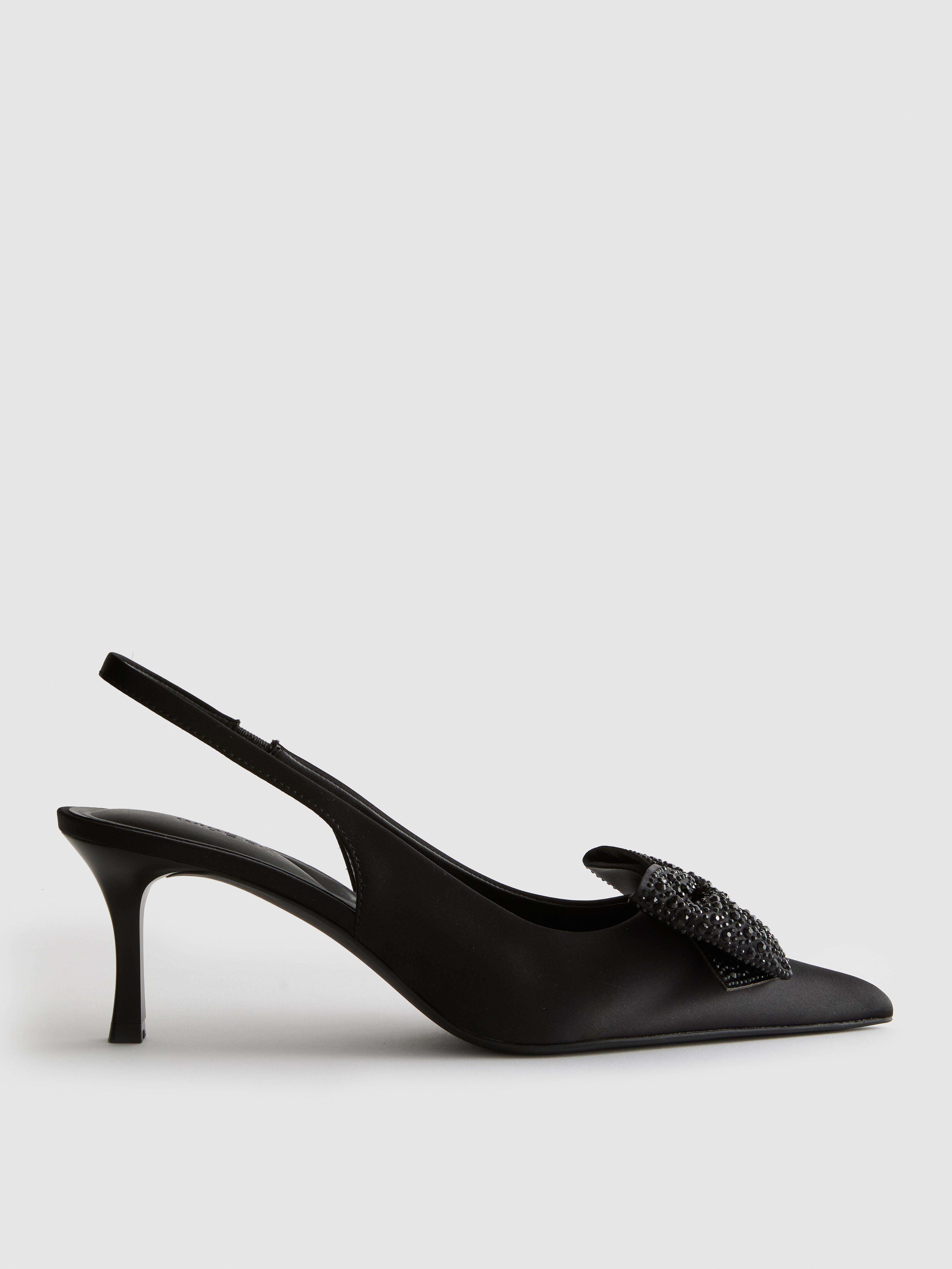 Wide Fit Diamanté Bow Slingback Court Heels