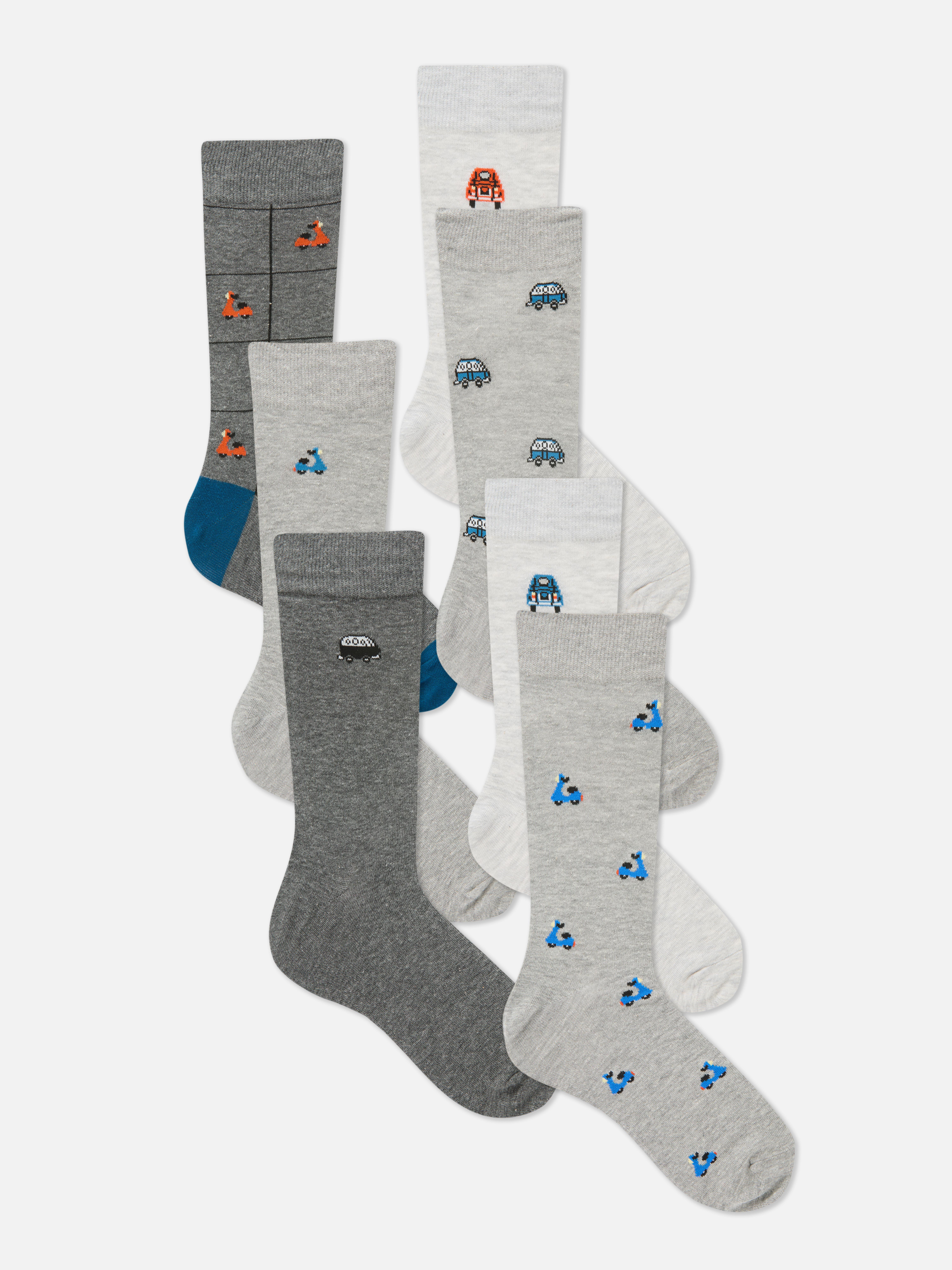 Crew-Socken mit Fahrzeugmotiven, 7er-Pack