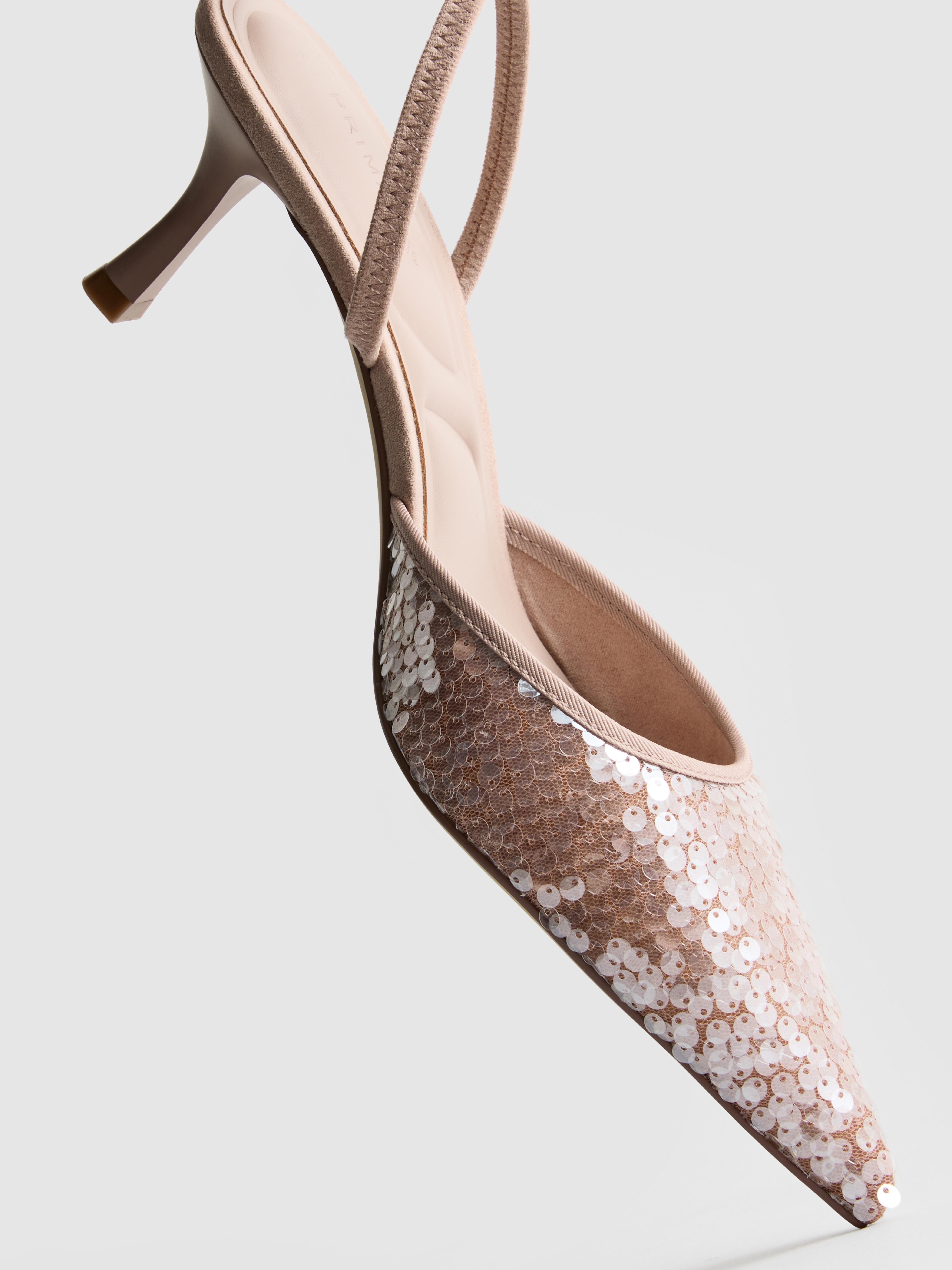 Sequin Slingback Kitten Heels